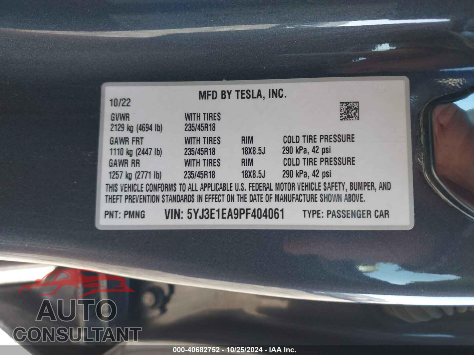 TESLA MODEL 3 2023 - 5YJ3E1EA9PF404061