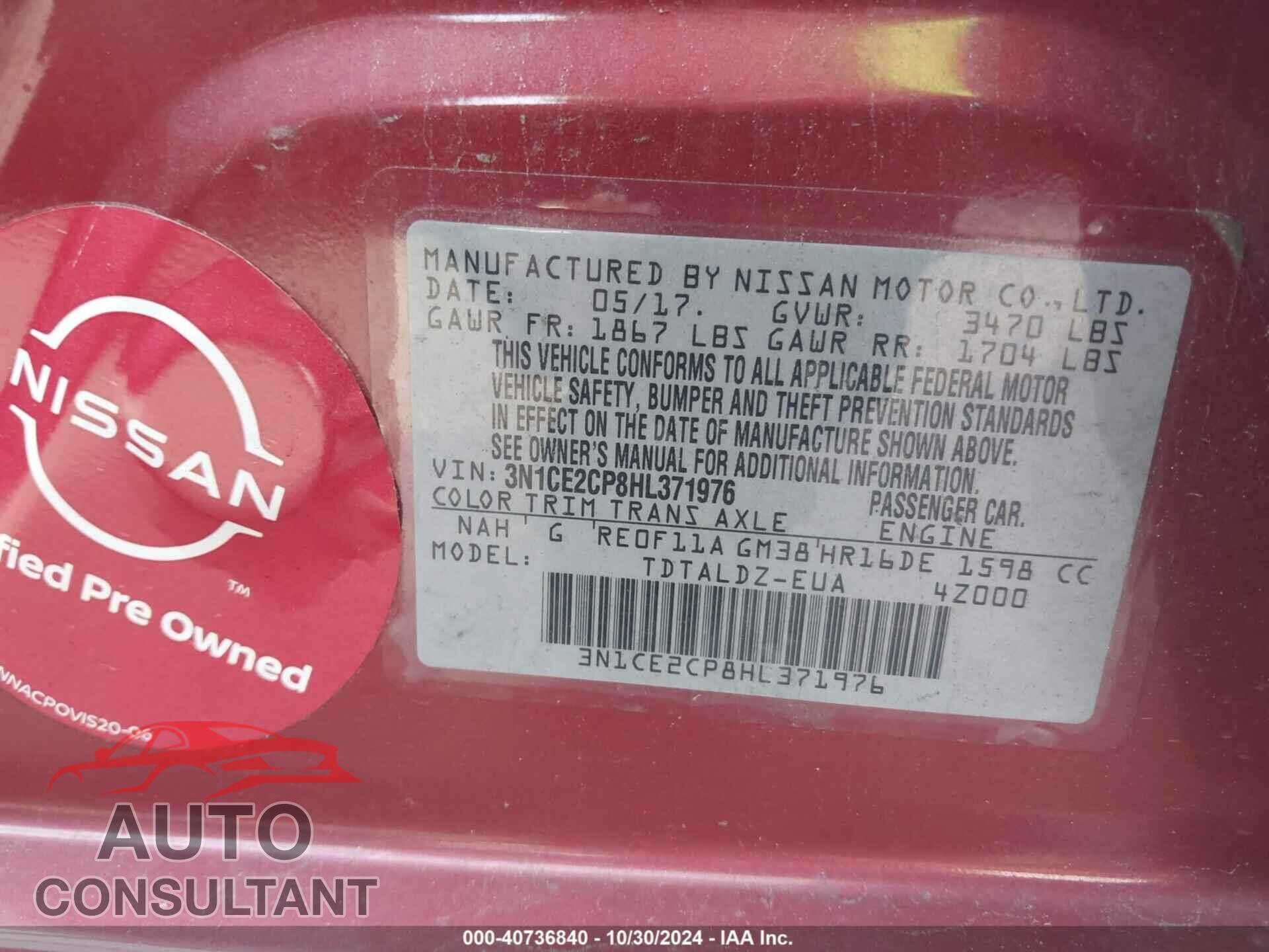 NISSAN VERSA NOTE 2017 - 3N1CE2CP8HL371976