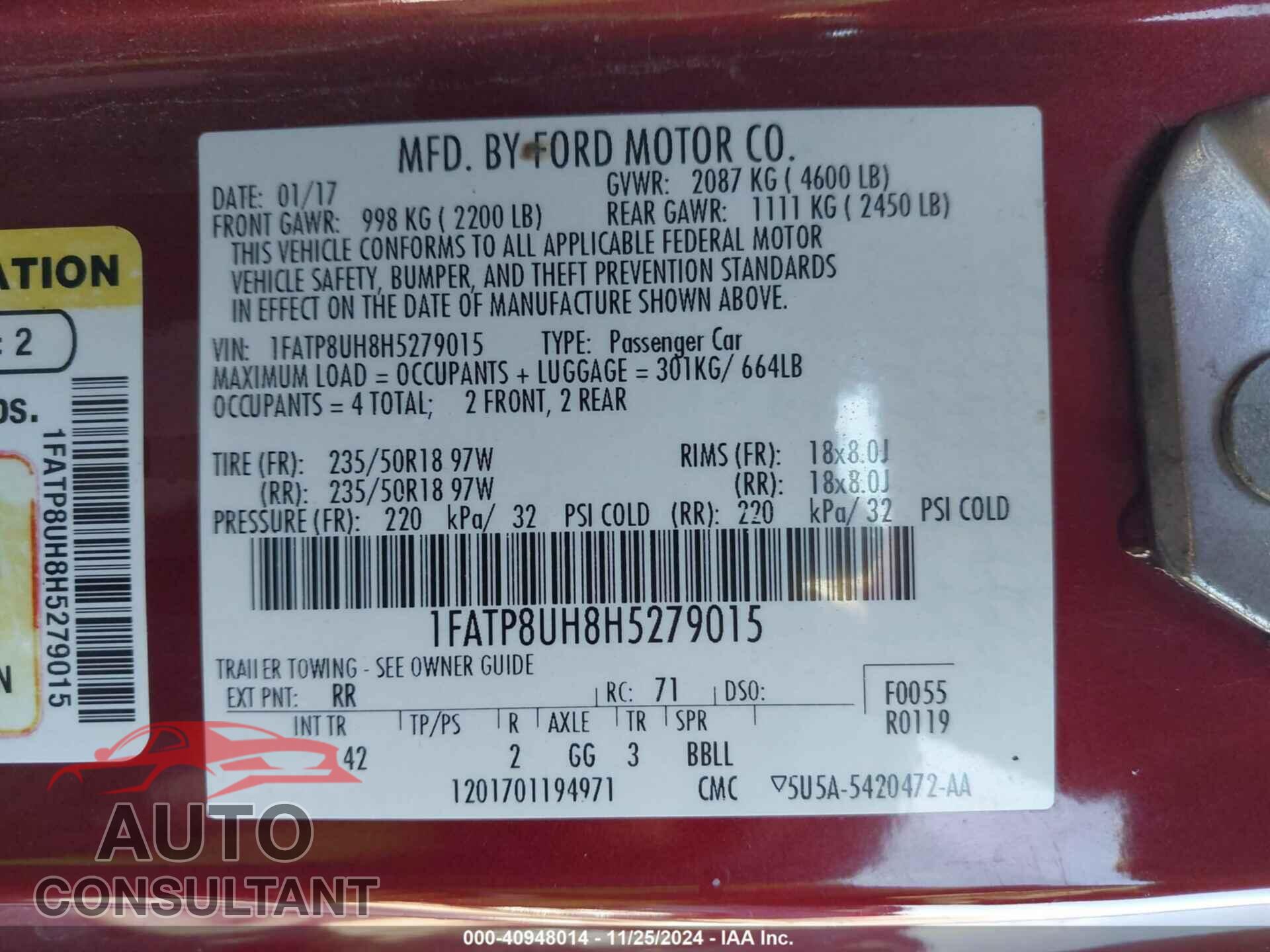 FORD MUSTANG 2017 - 1FATP8UH8H5279015