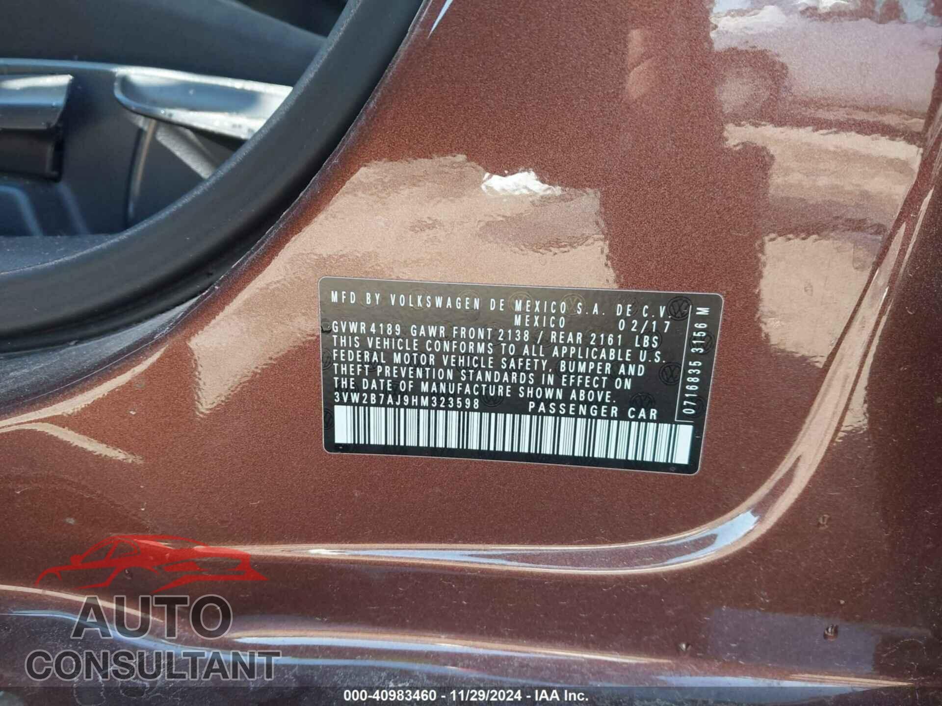 VOLKSWAGEN JETTA 2017 - 3VW2B7AJ9HM323598
