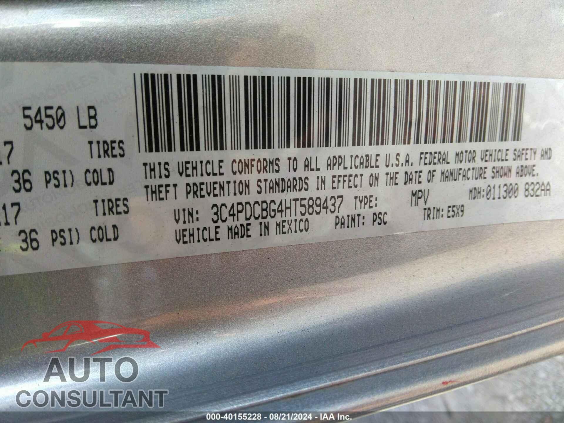 DODGE JOURNEY 2017 - 3C4PDCBG4HT589437