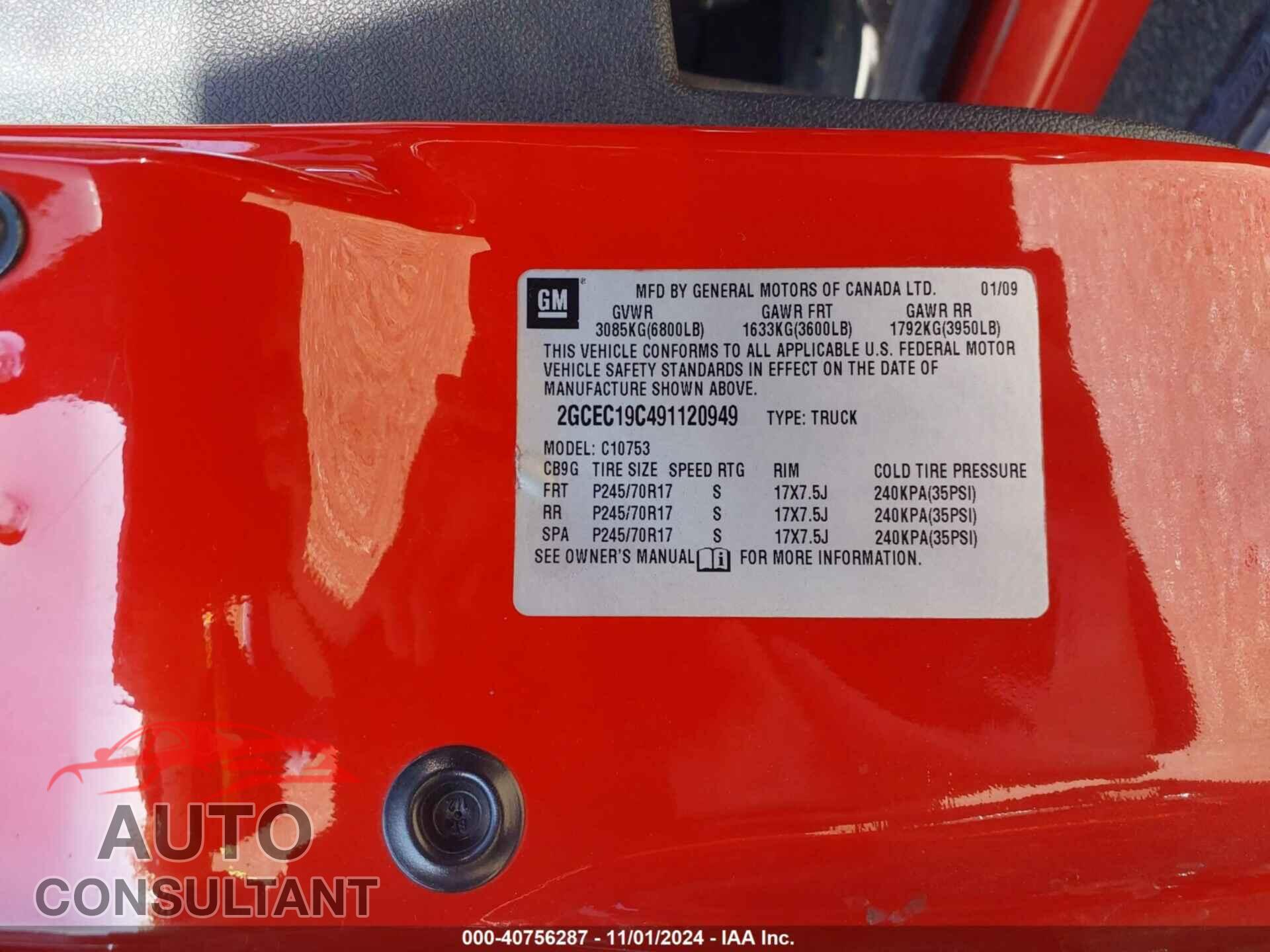 CHEVROLET SILVERADO 1500 2009 - 2GCEC19C491120949