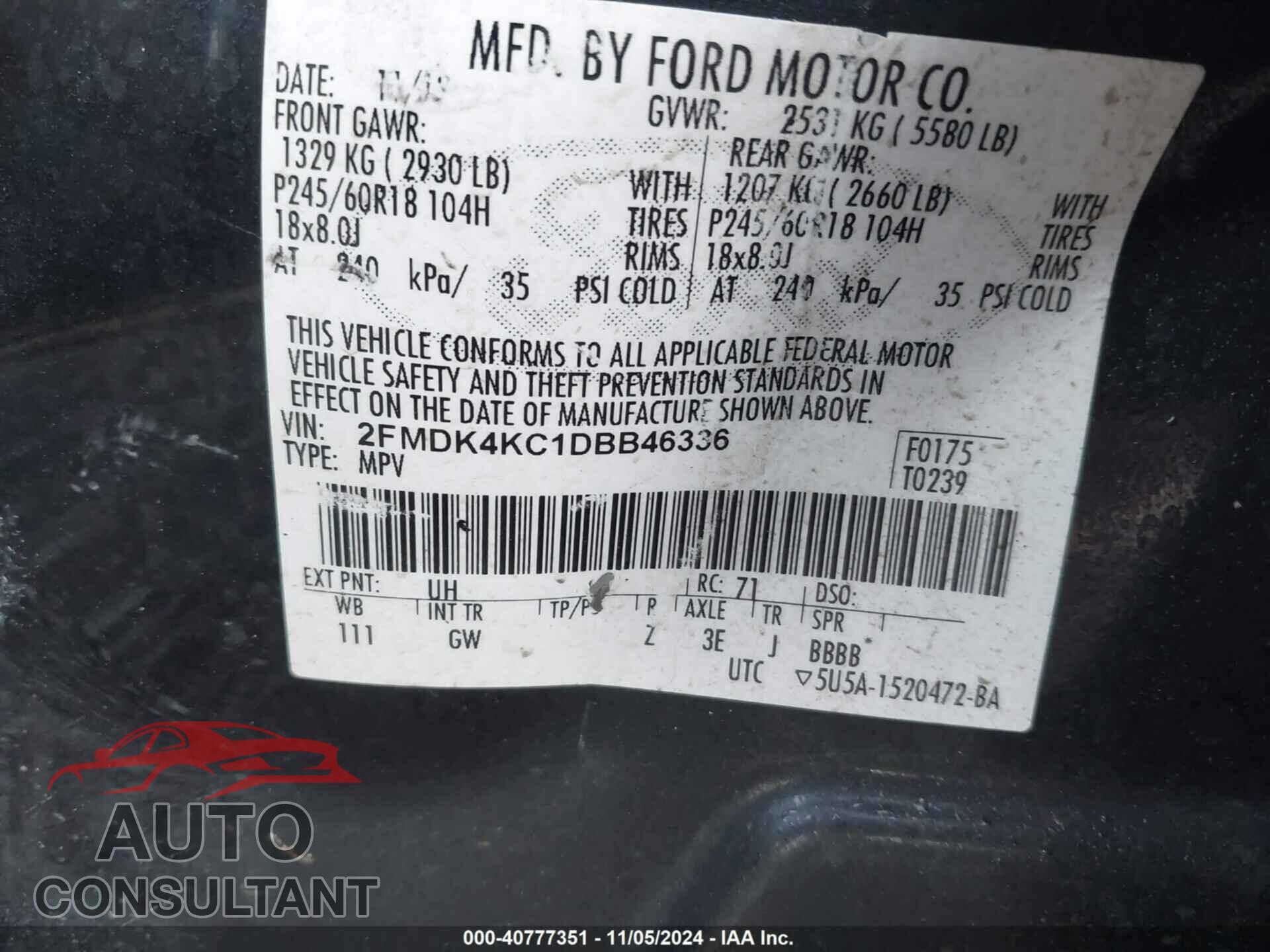 FORD EDGE 2013 - 2FMDK4KC1DBB46336