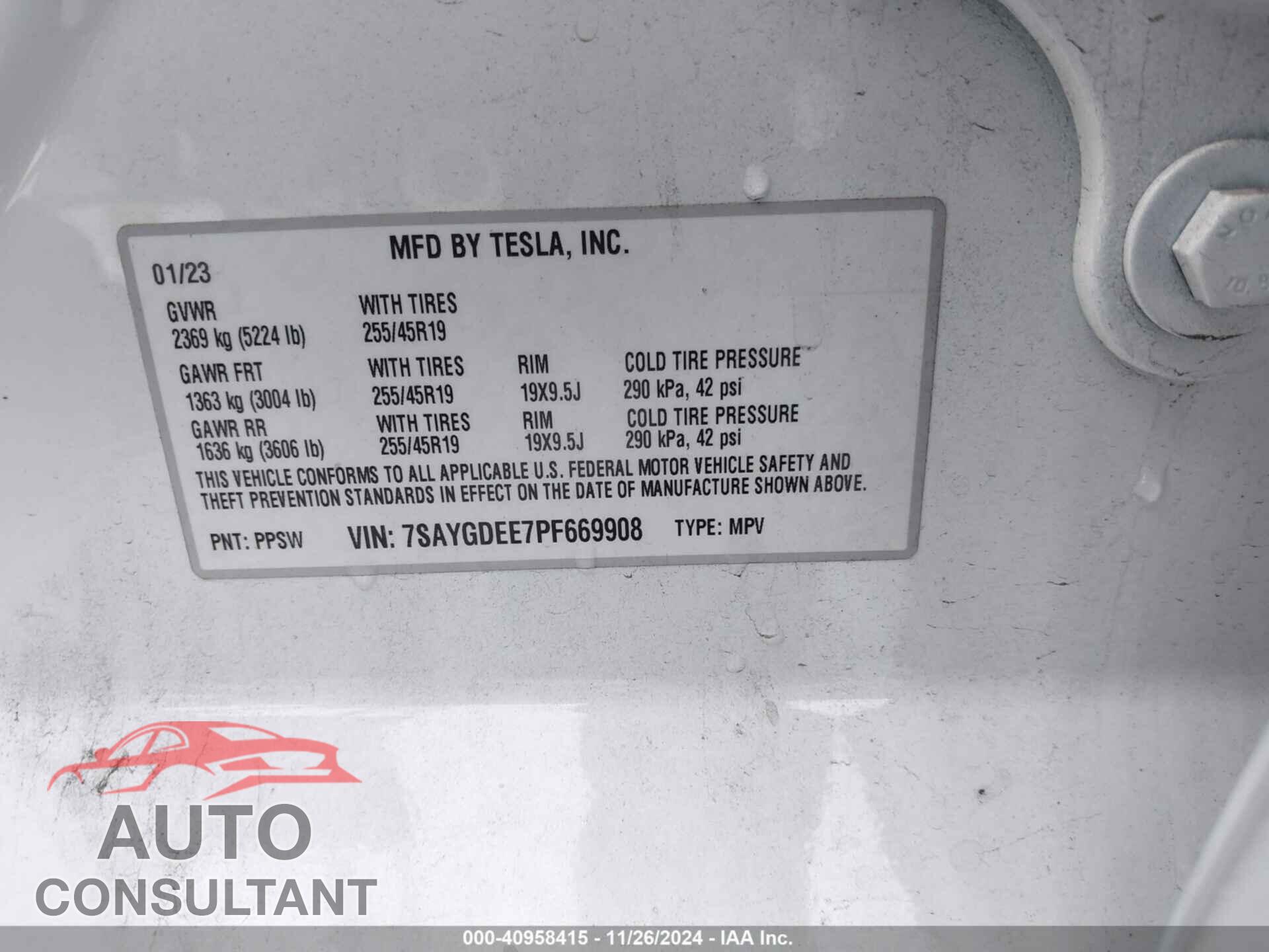 TESLA MODEL Y 2023 - 7SAYGDEE7PF669908