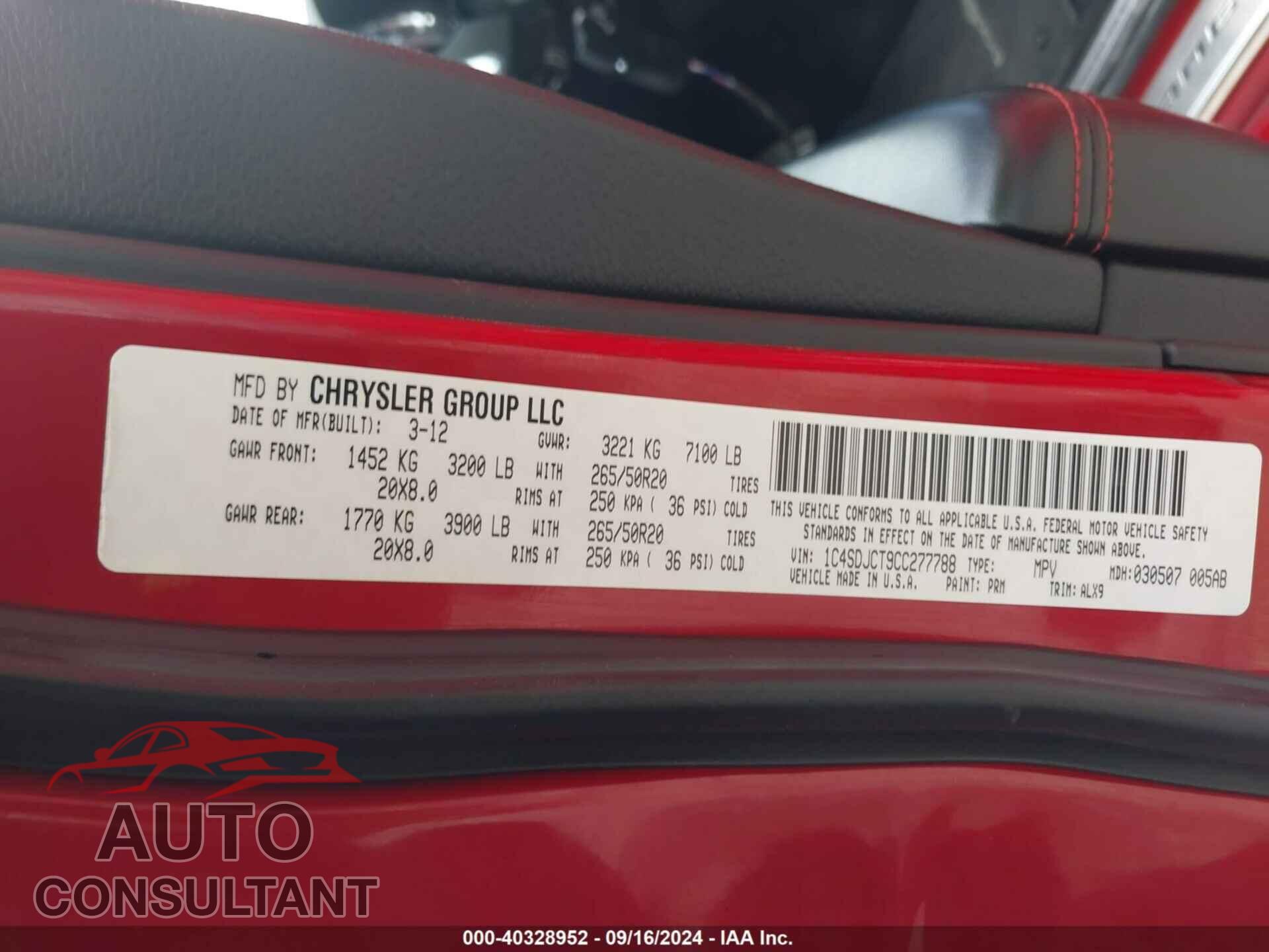 DODGE DURANGO 2012 - 1C4SDJCT9CC277788