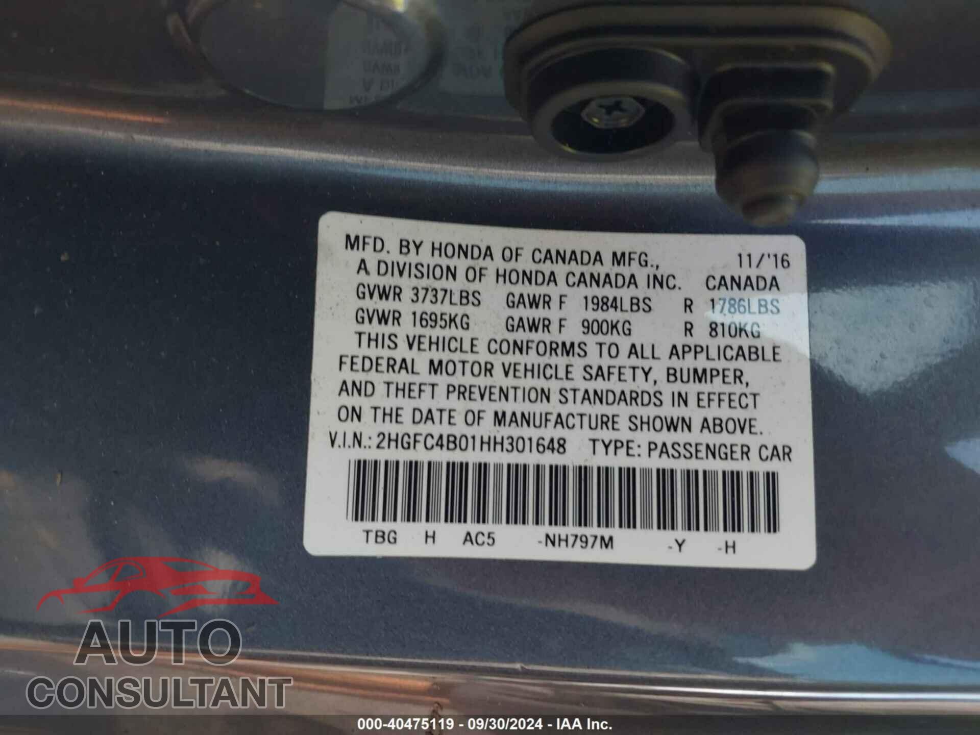 HONDA CIVIC 2017 - 2HGFC4B01HH301648