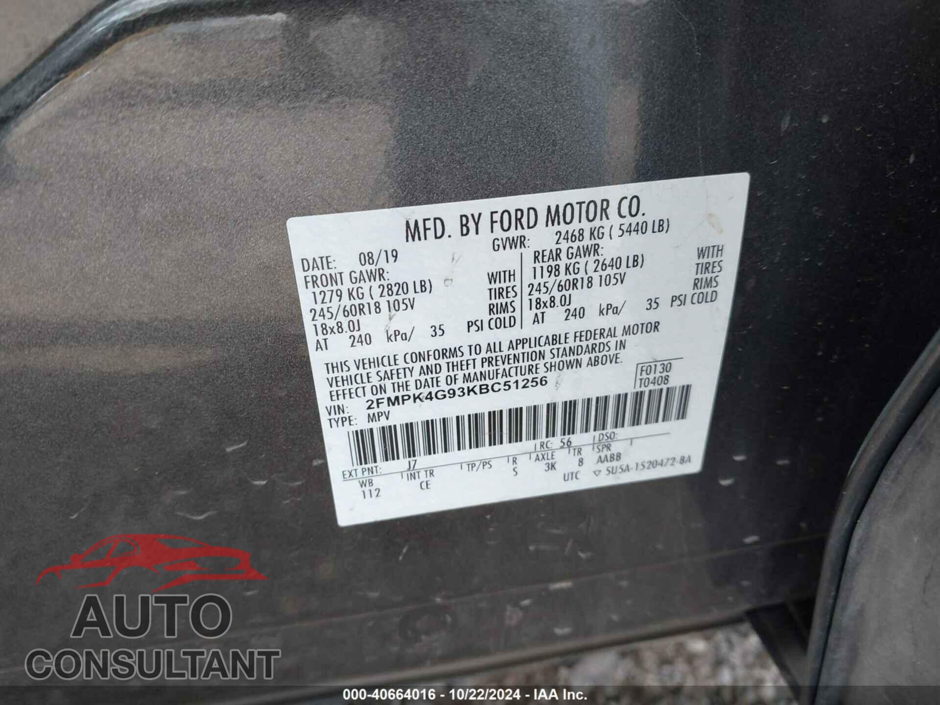 FORD EDGE 2019 - 2FMPK4G93KBC51256