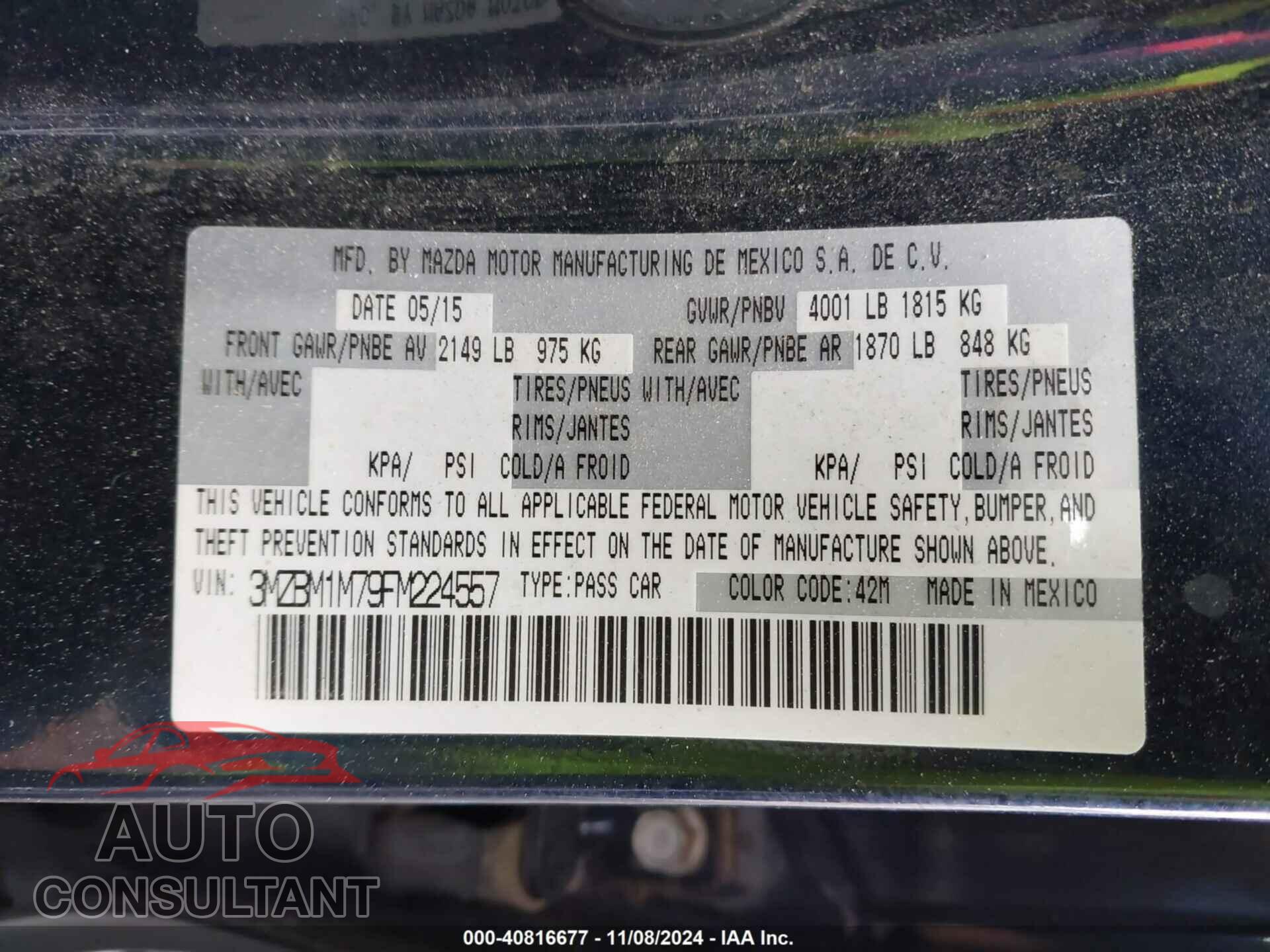 MAZDA MAZDA3 2015 - 3MZBM1M79FM224557
