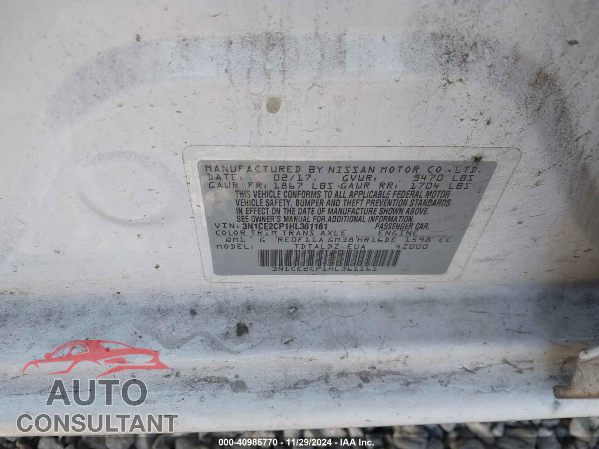 NISSAN VERSA NOTE 2017 - 3N1CE2CP1HL361161