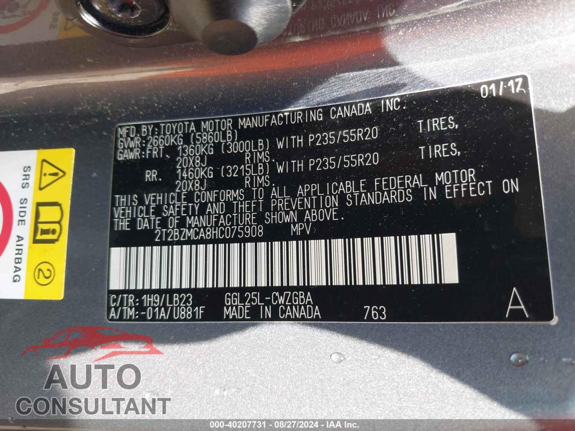 LEXUS RX 350 2017 - 2T2BZMCA8HC075908