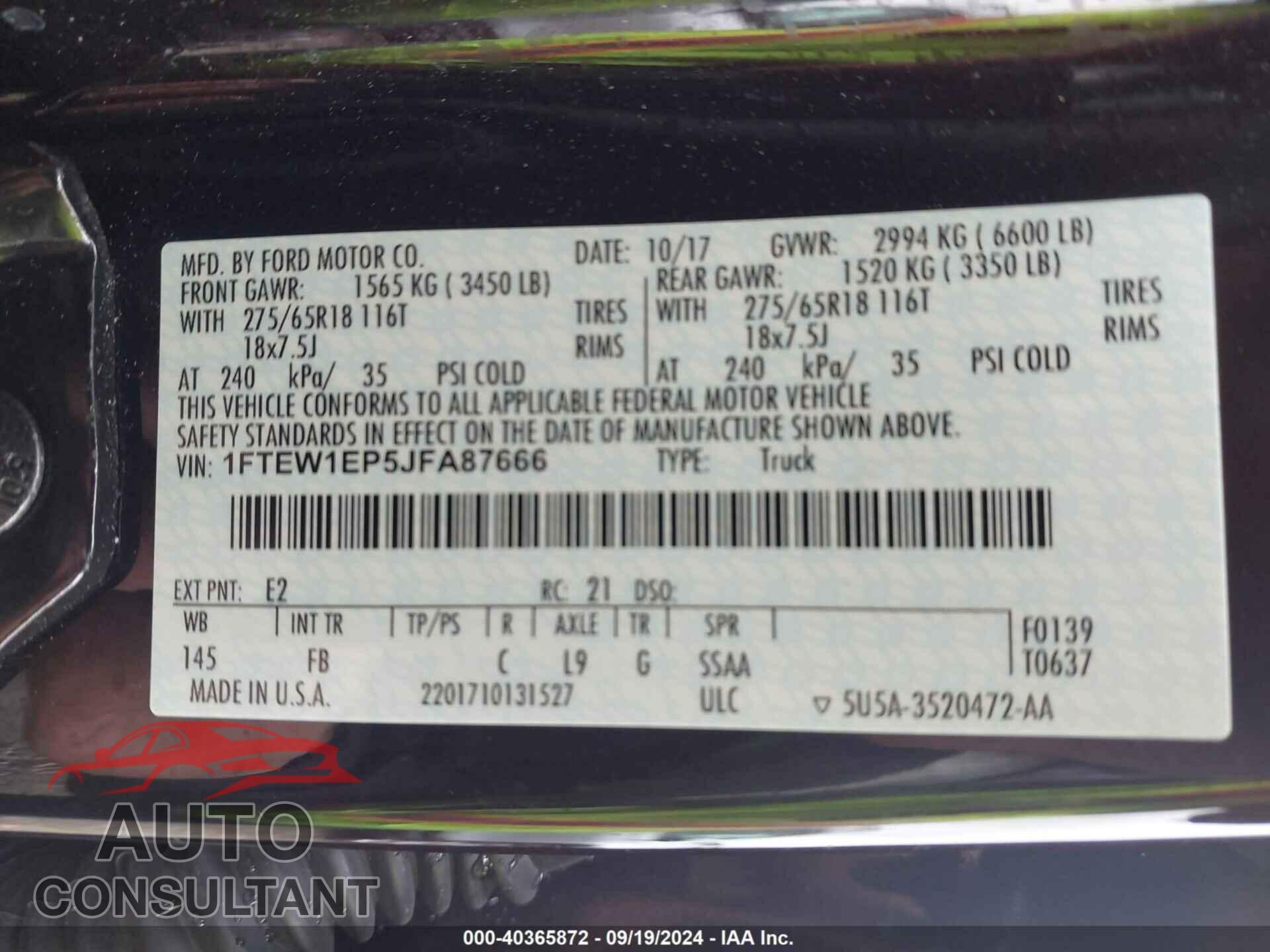FORD F-150 2018 - 1FTEW1EP5JFA87666