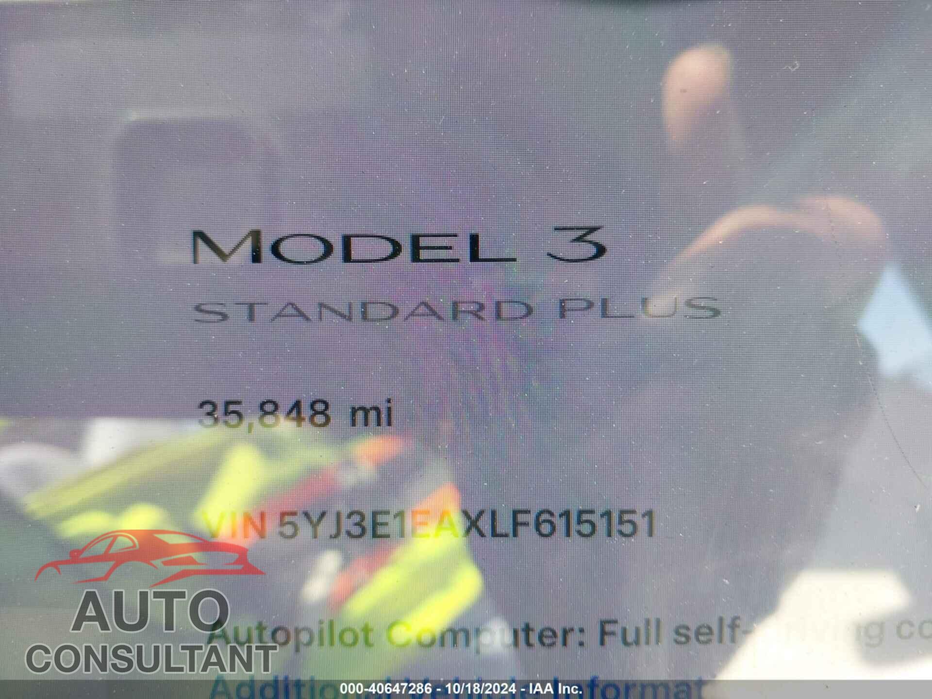 TESLA MODEL 3 2020 - 5YJ3E1EAXLF615151