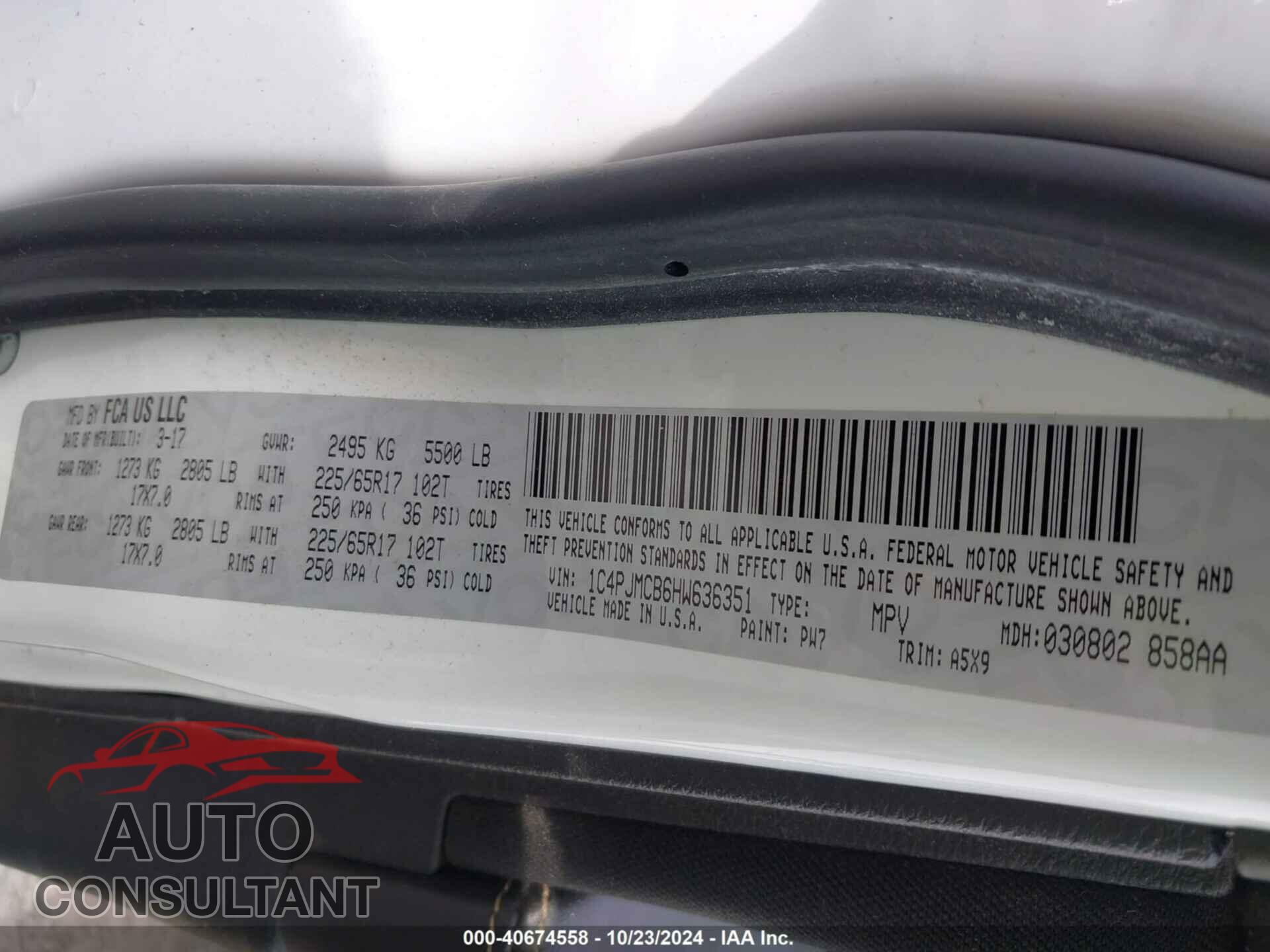 JEEP CHEROKEE 2017 - 1C4PJMCB6HW636351