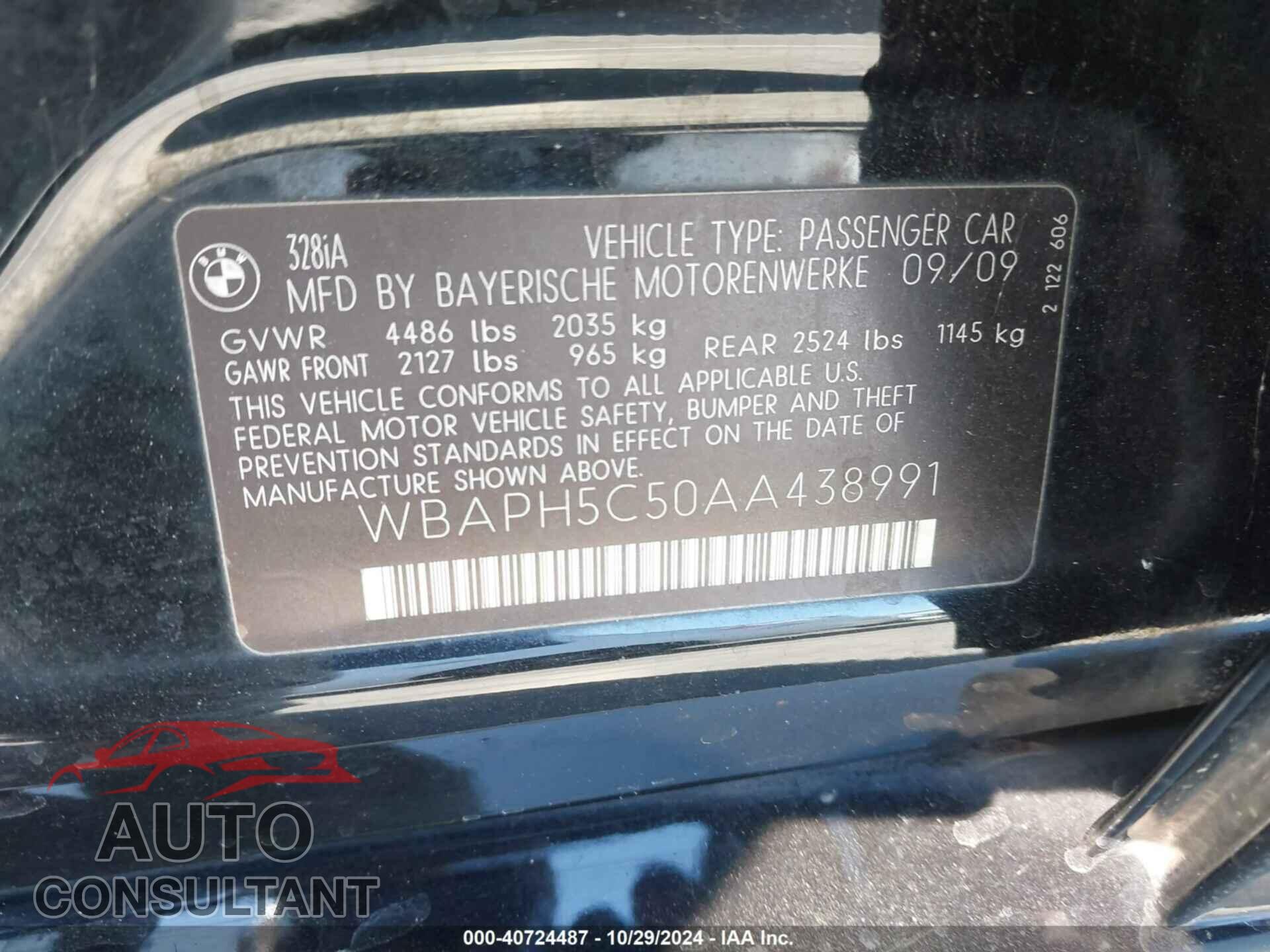 BMW 328I 2010 - WBAPH5C50AA438991