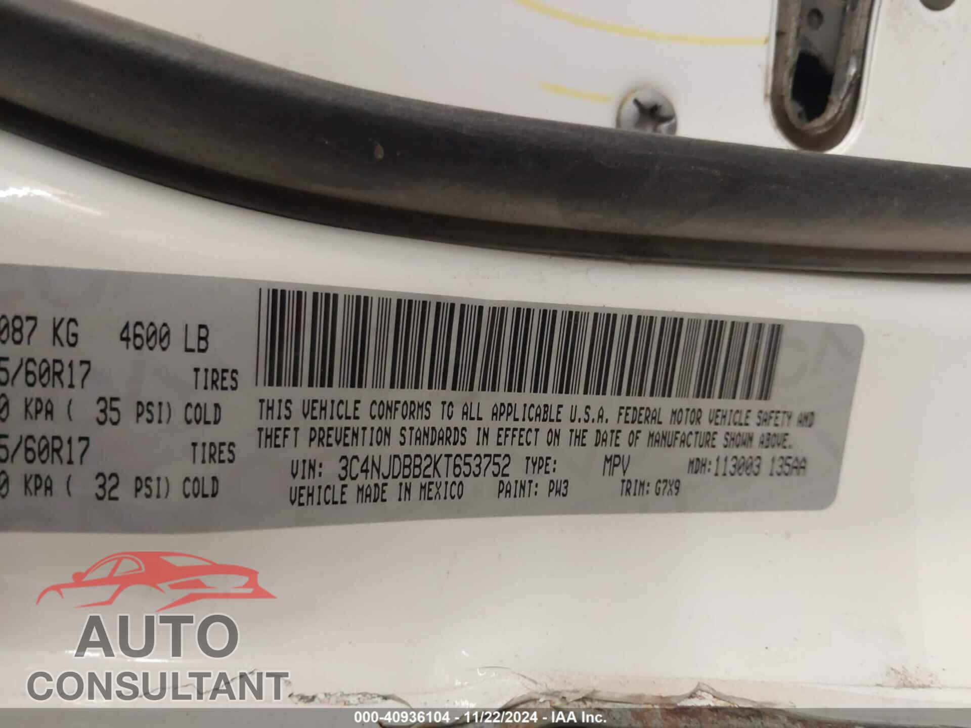 JEEP COMPASS 2019 - 3C4NJDBB2KT653752