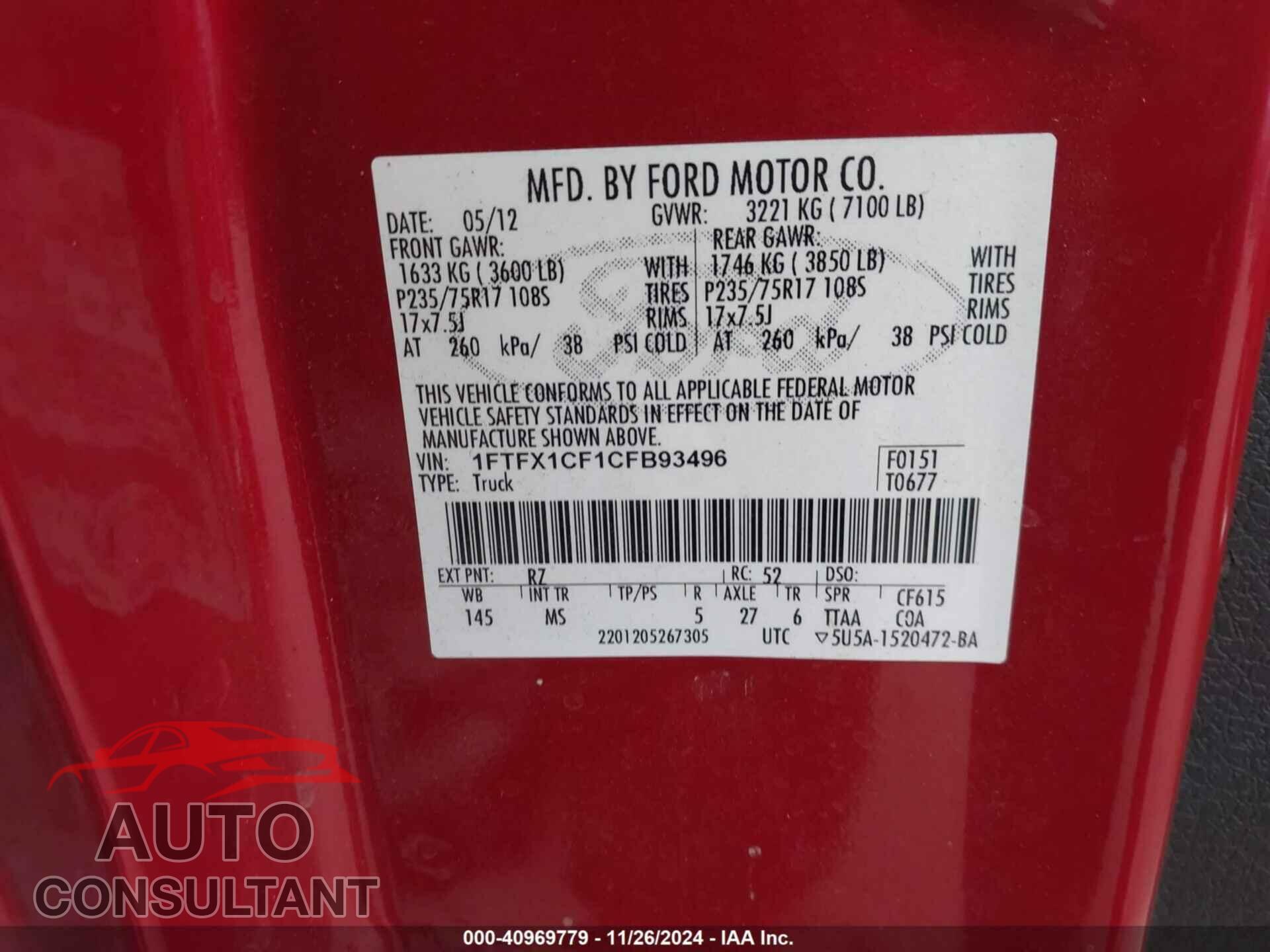 FORD F-150 2012 - 1FTFX1CF1CFB93496