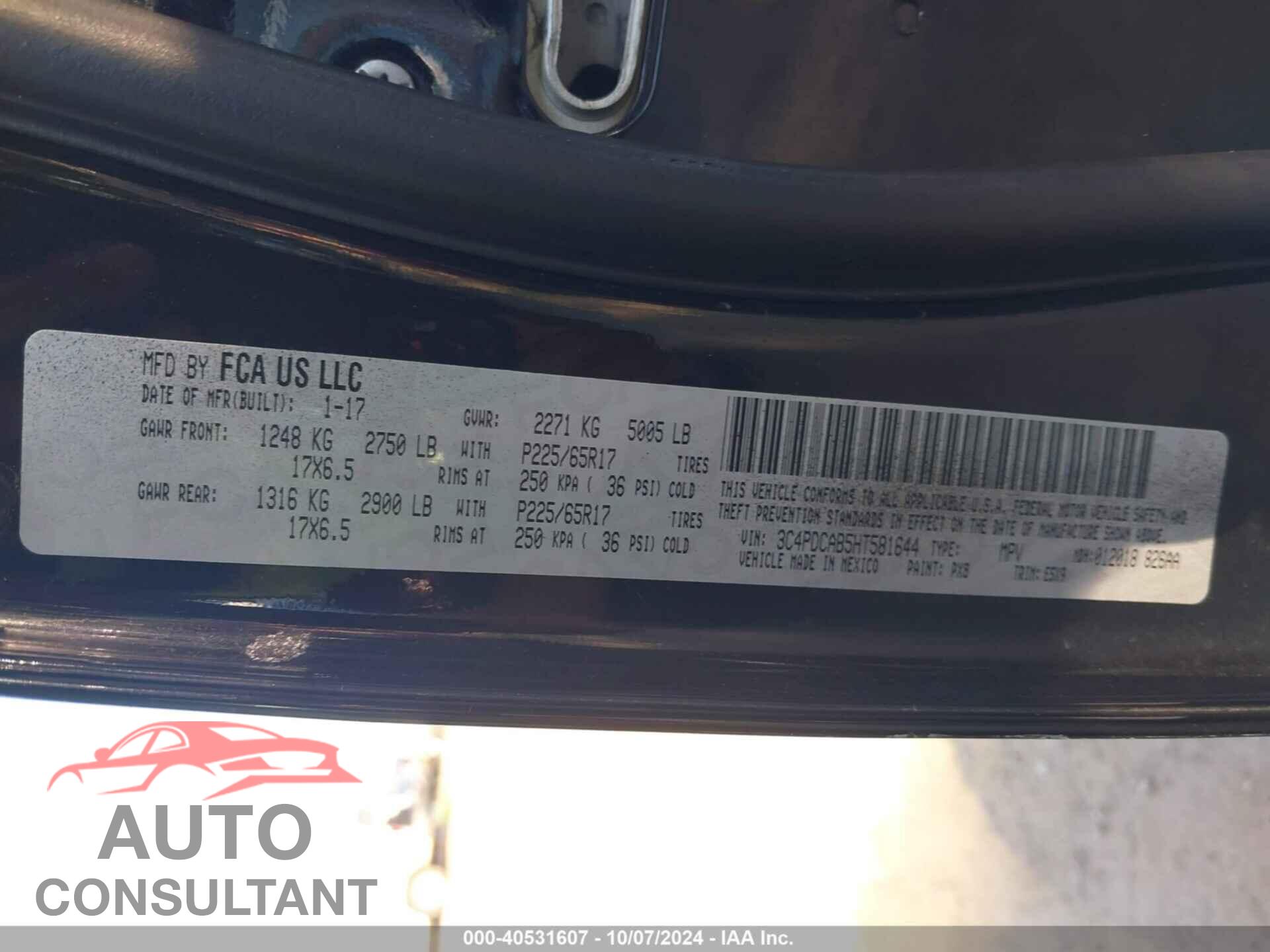 DODGE JOURNEY 2017 - 3C4PDCAB5HT581644