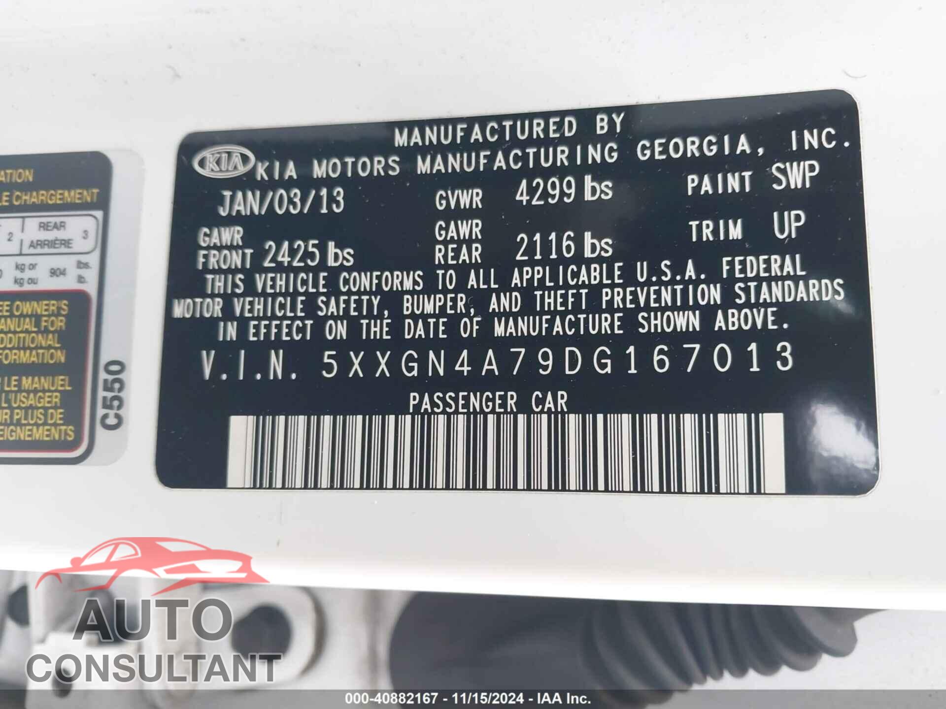 KIA OPTIMA 2013 - 5XXGN4A79DG167013