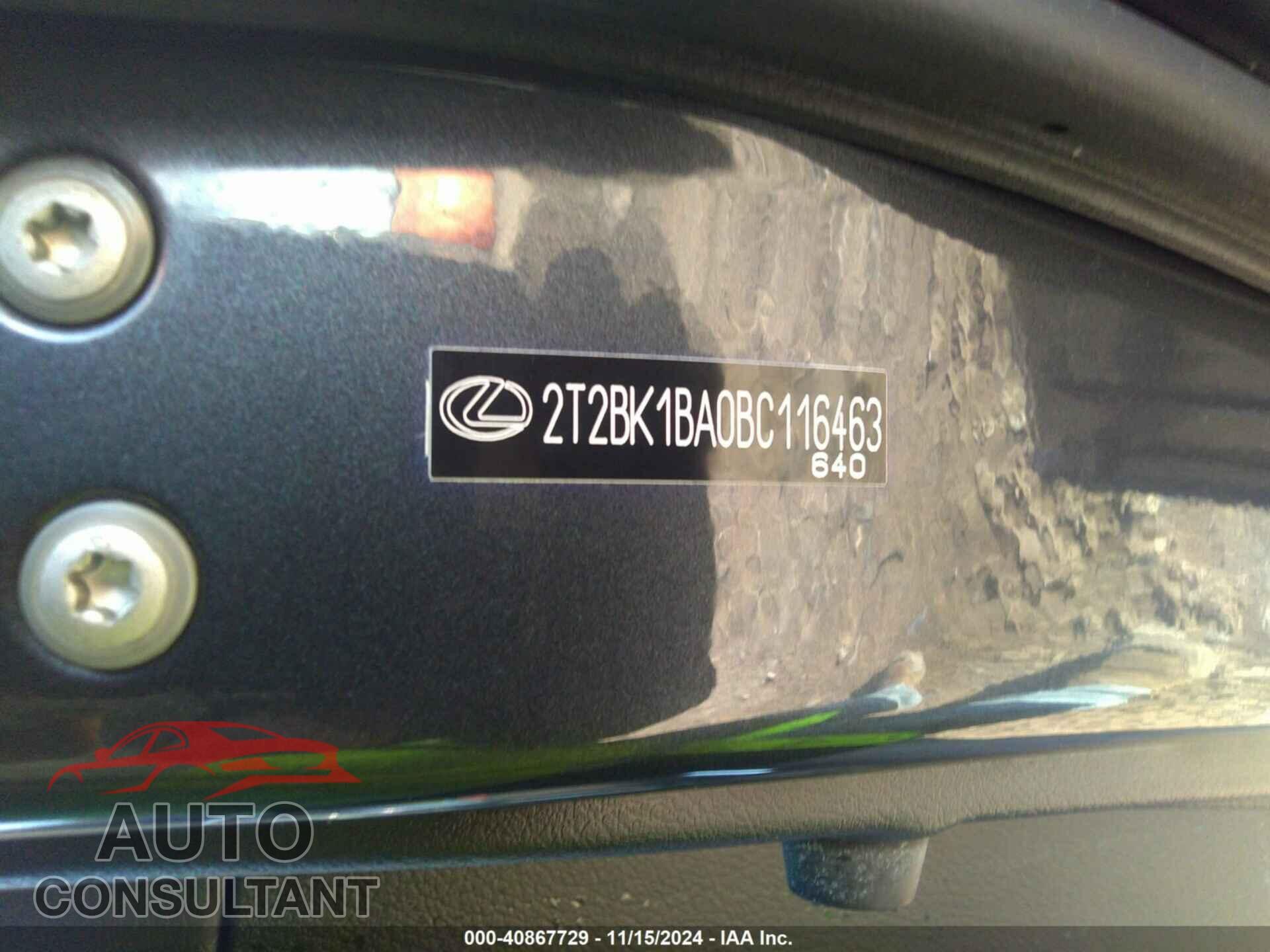 LEXUS RX 350 2011 - 2T2BK1BA0BC116463