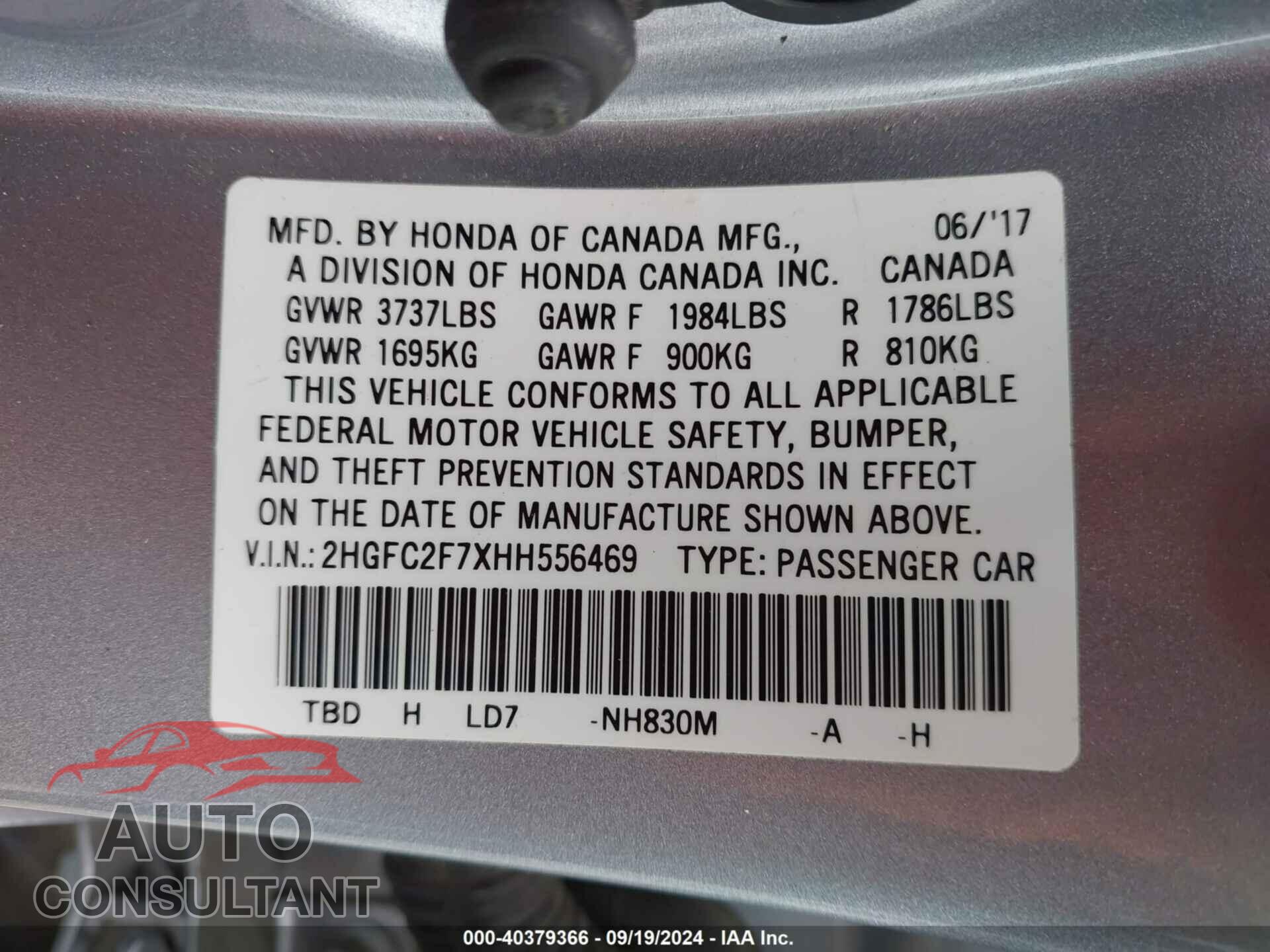 HONDA CIVIC 2017 - 2HGFC2F7XHH556469