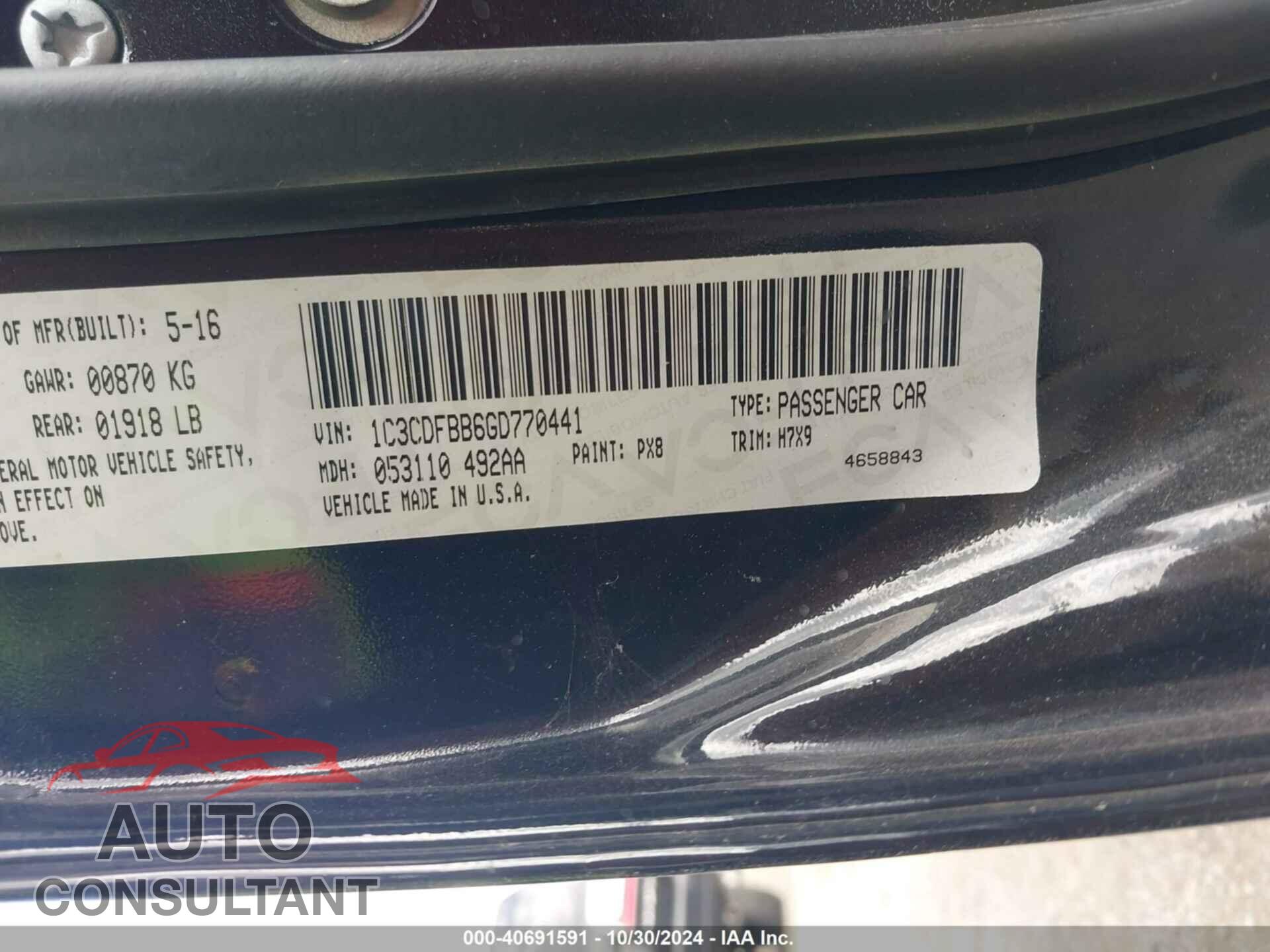 DODGE DART 2016 - 1C3CDFBB6GD770441