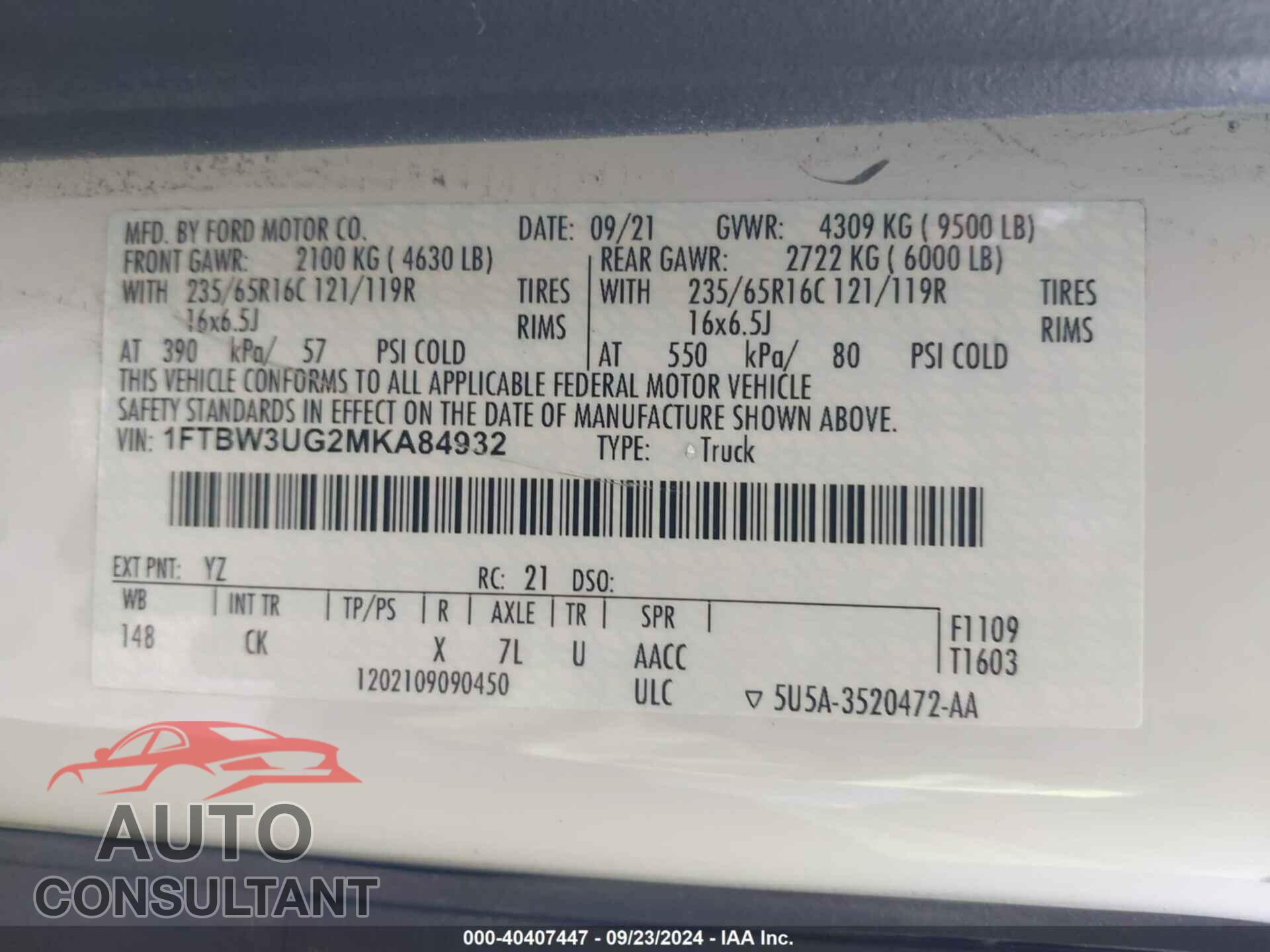FORD TRANSIT-350 CARGO VAN 2021 - 1FTBW3UG2MKA84932
