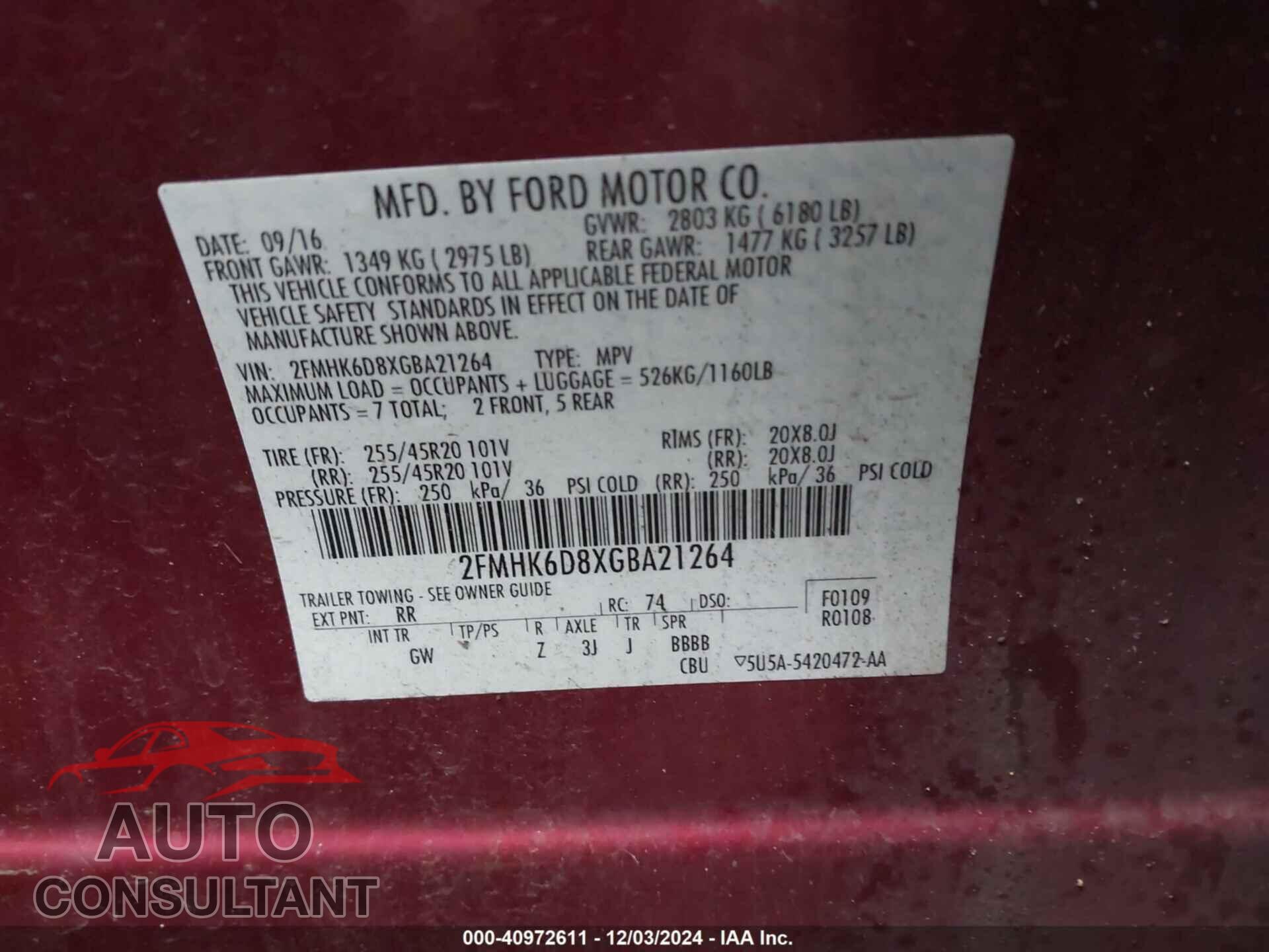 FORD FLEX 2016 - 2FMHK6D8XGBA21264