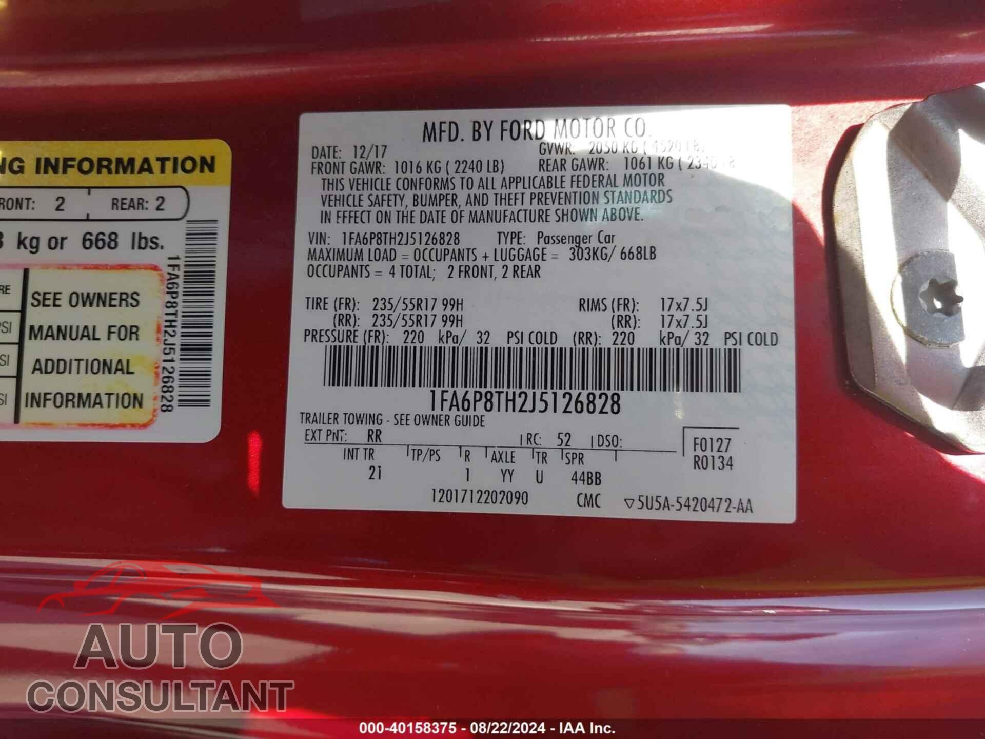 FORD MUSTANG 2018 - 1FA6P8TH2J5126828