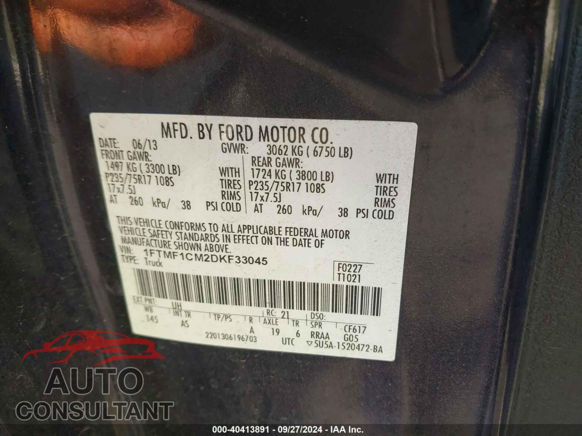 FORD F-150 2013 - 1FTMF1CM2DKF33045