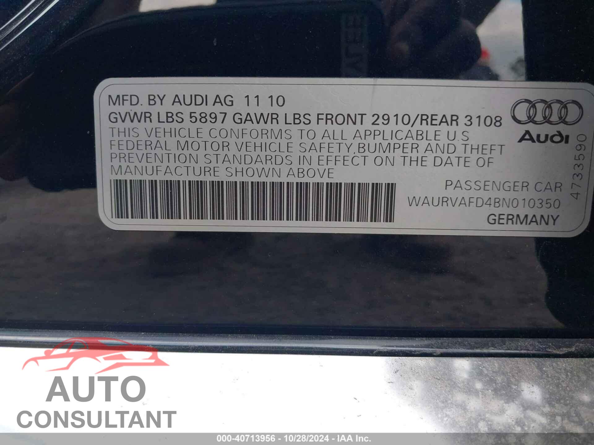 AUDI A8 L 2011 - WAURVAFD4BN010350