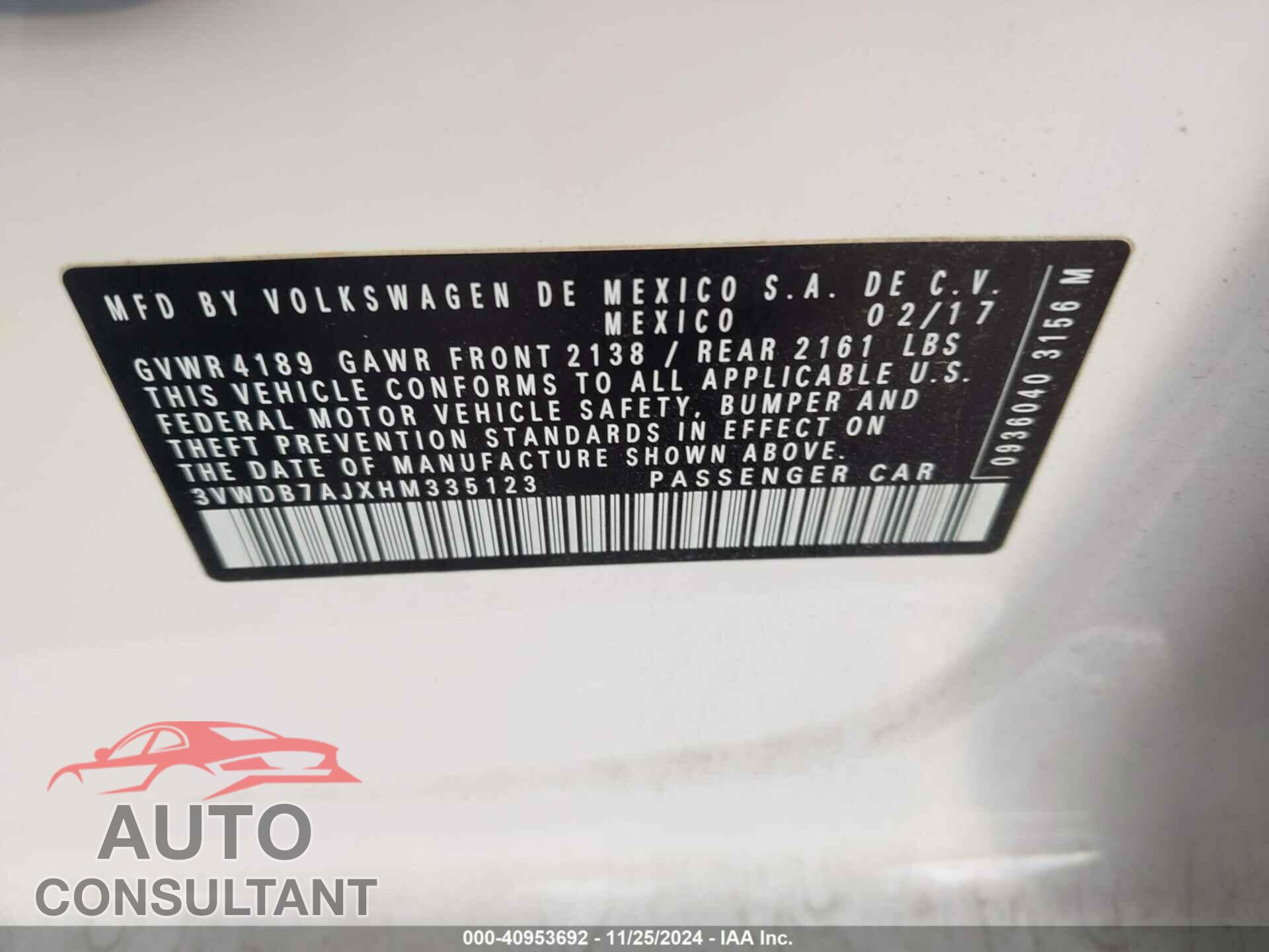 VOLKSWAGEN JETTA 2017 - 3VWDB7AJXHM335123