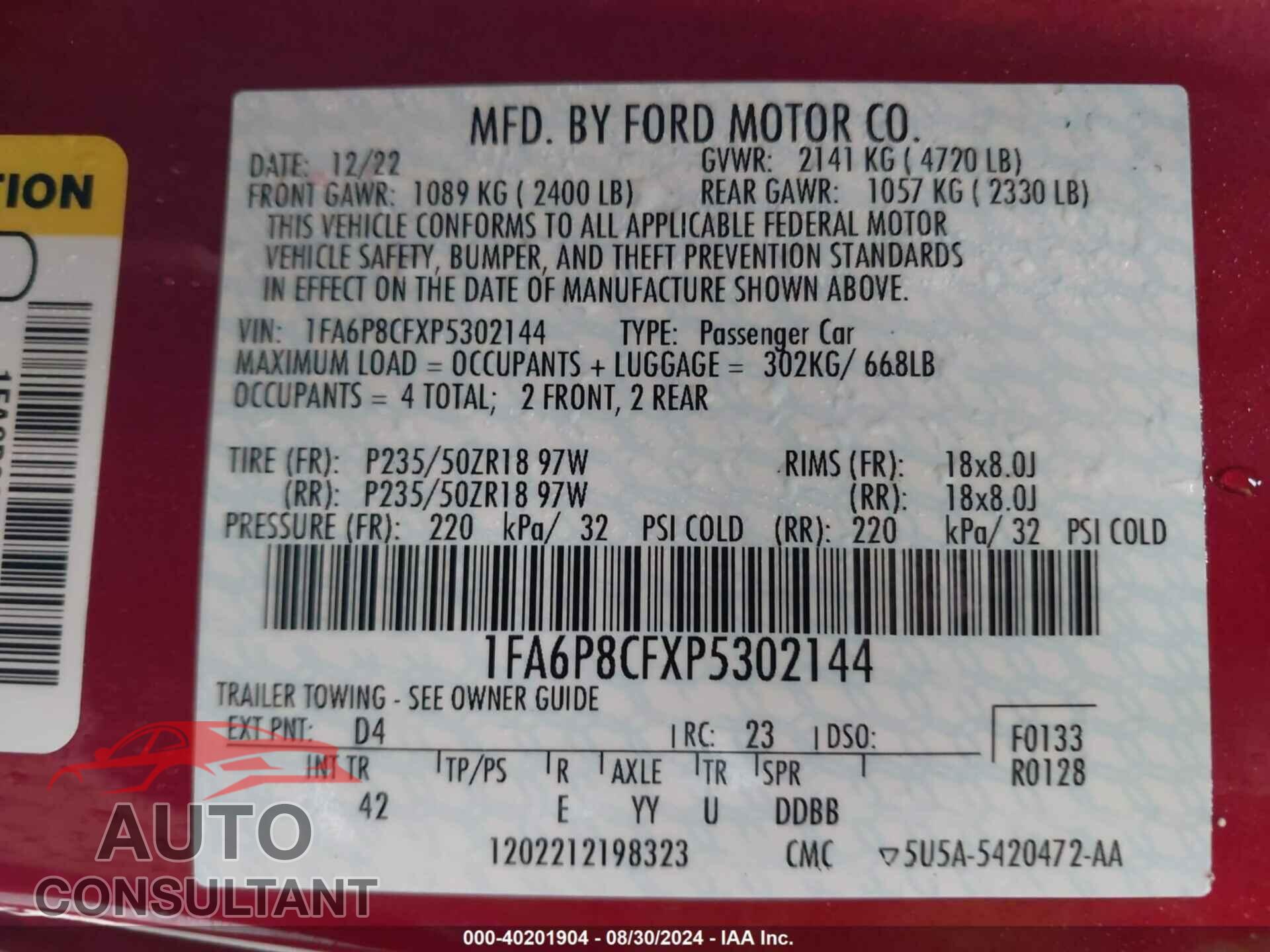 FORD MUSTANG 2023 - 1FA6P8CFXP5302144