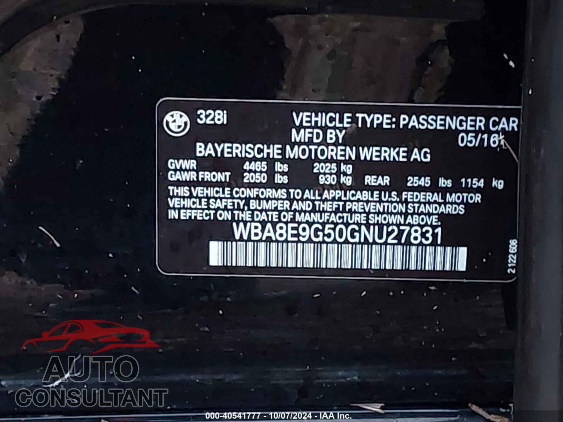 BMW 328 2016 - WBA8E9G50GNU27831