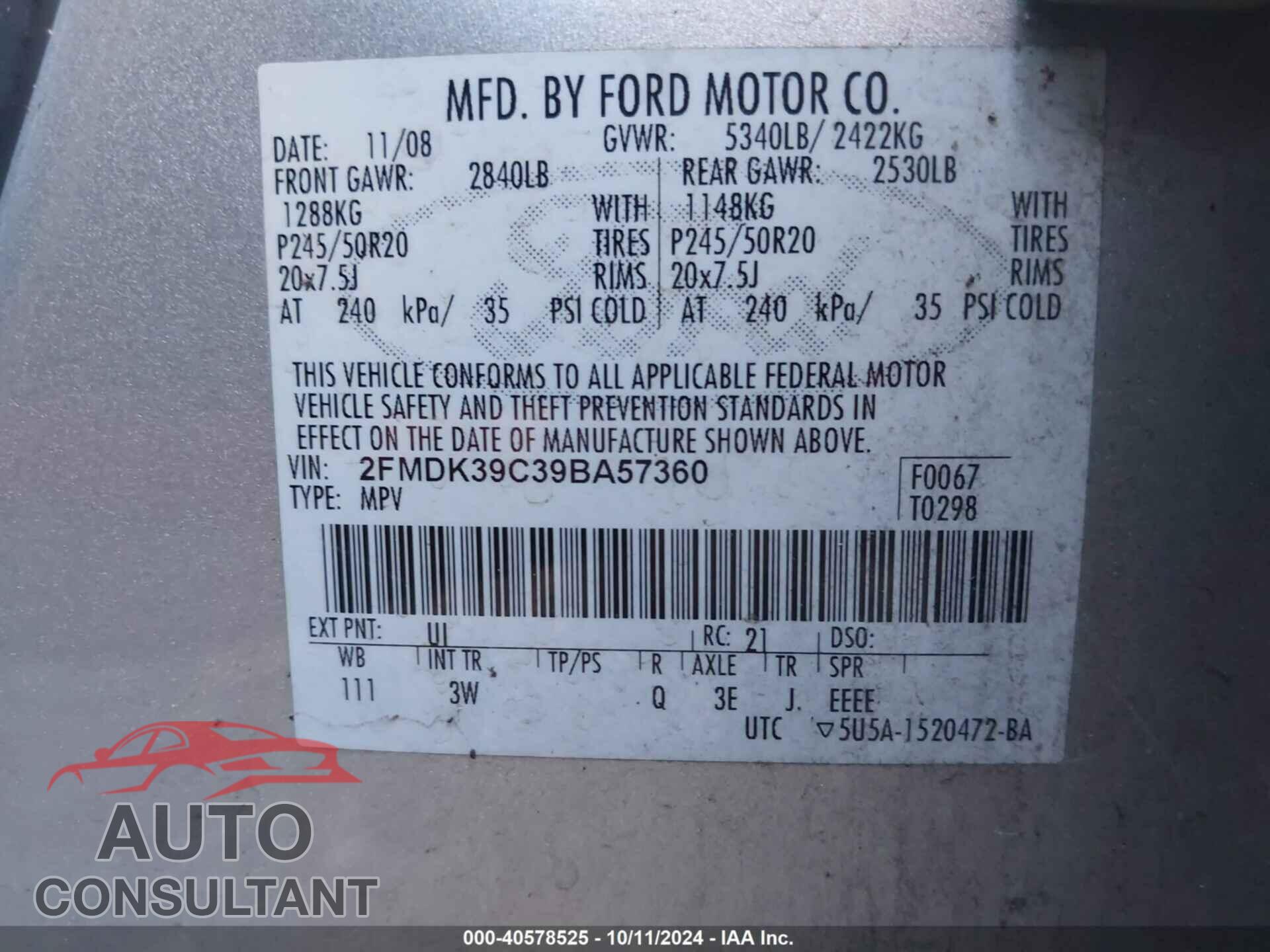 FORD EDGE 2009 - 2FMDK39C39BA57360