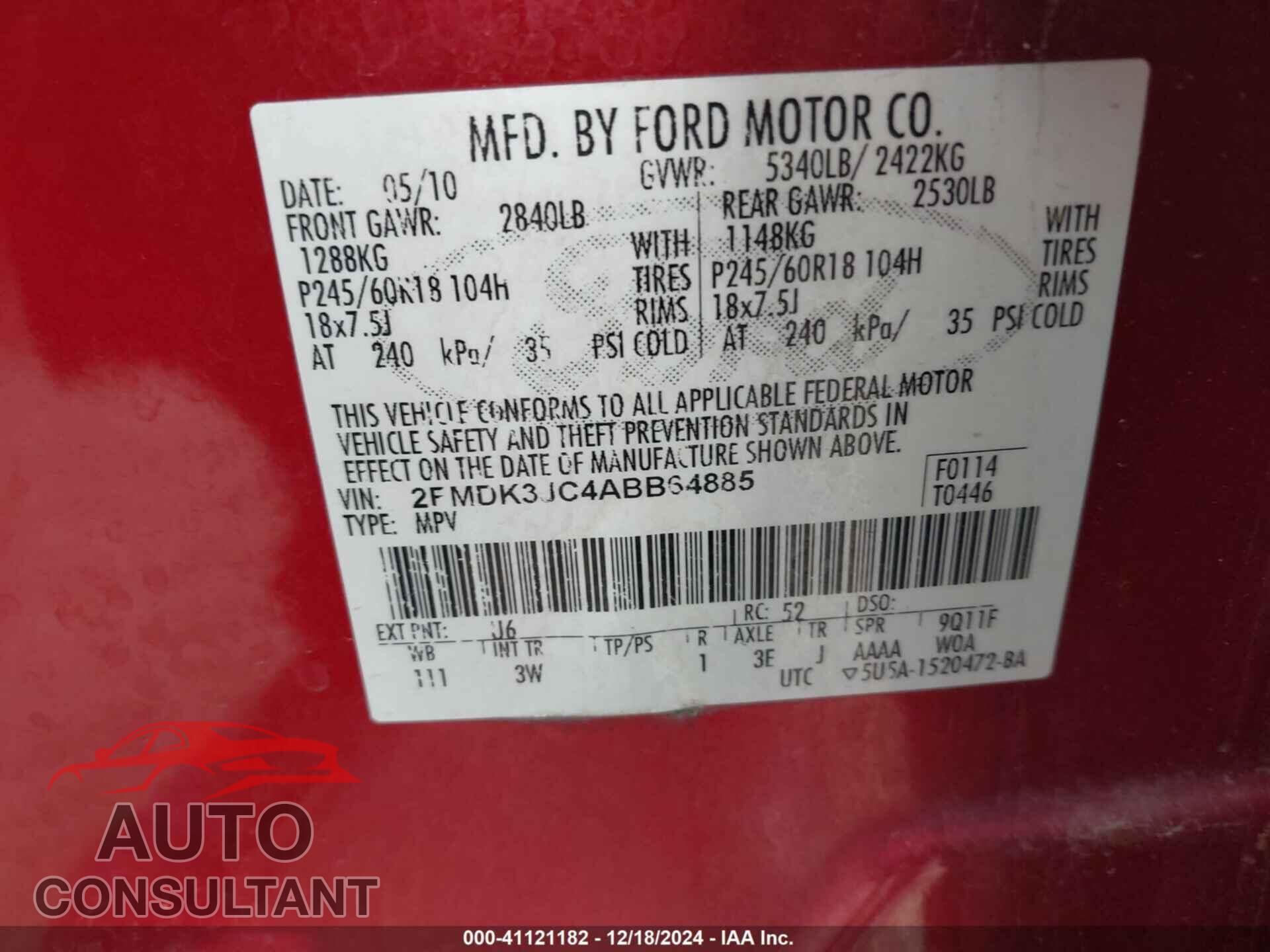 FORD EDGE 2010 - 2FMDK3JC4ABB64885