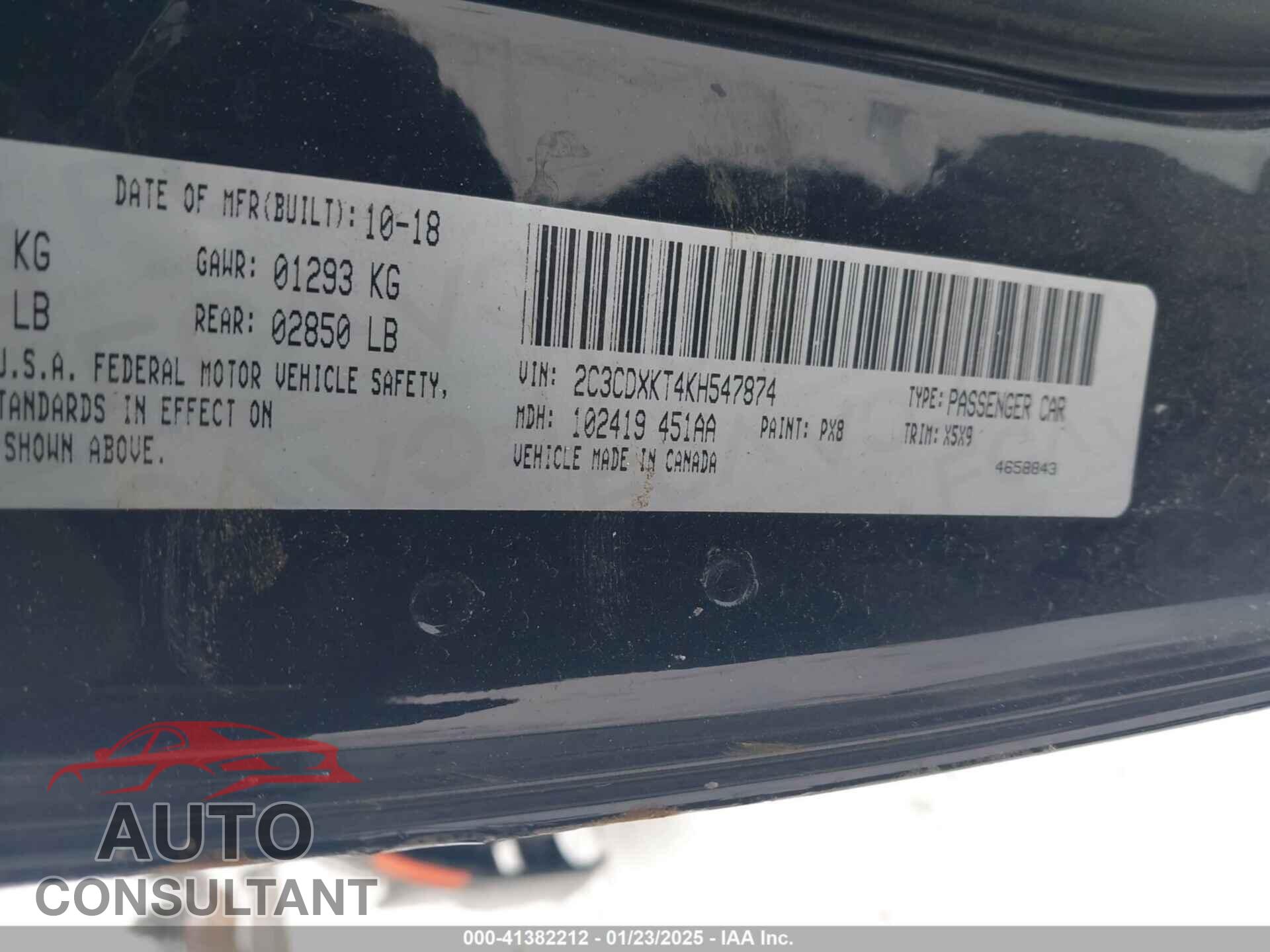 DODGE CHARGER 2019 - 2C3CDXKT4KH547874