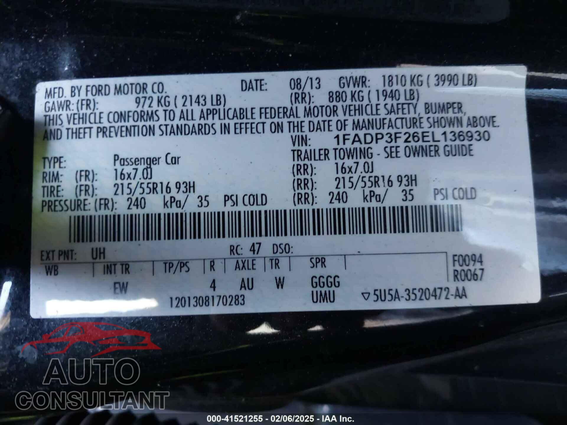 FORD FOCUS 2014 - 1FADP3F26EL136930