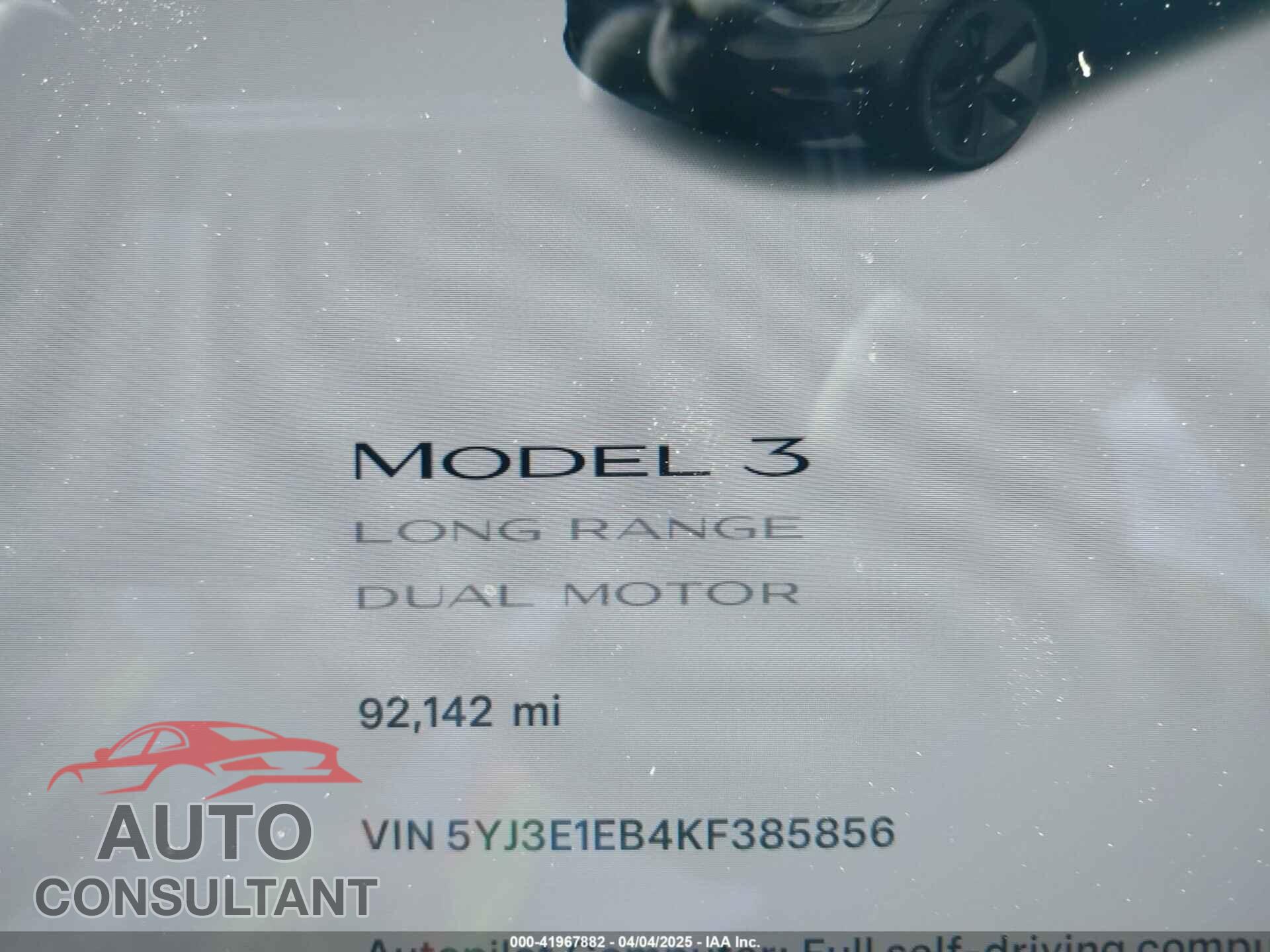 TESLA MODEL 3 2019 - 5YJ3E1EB4KF385856