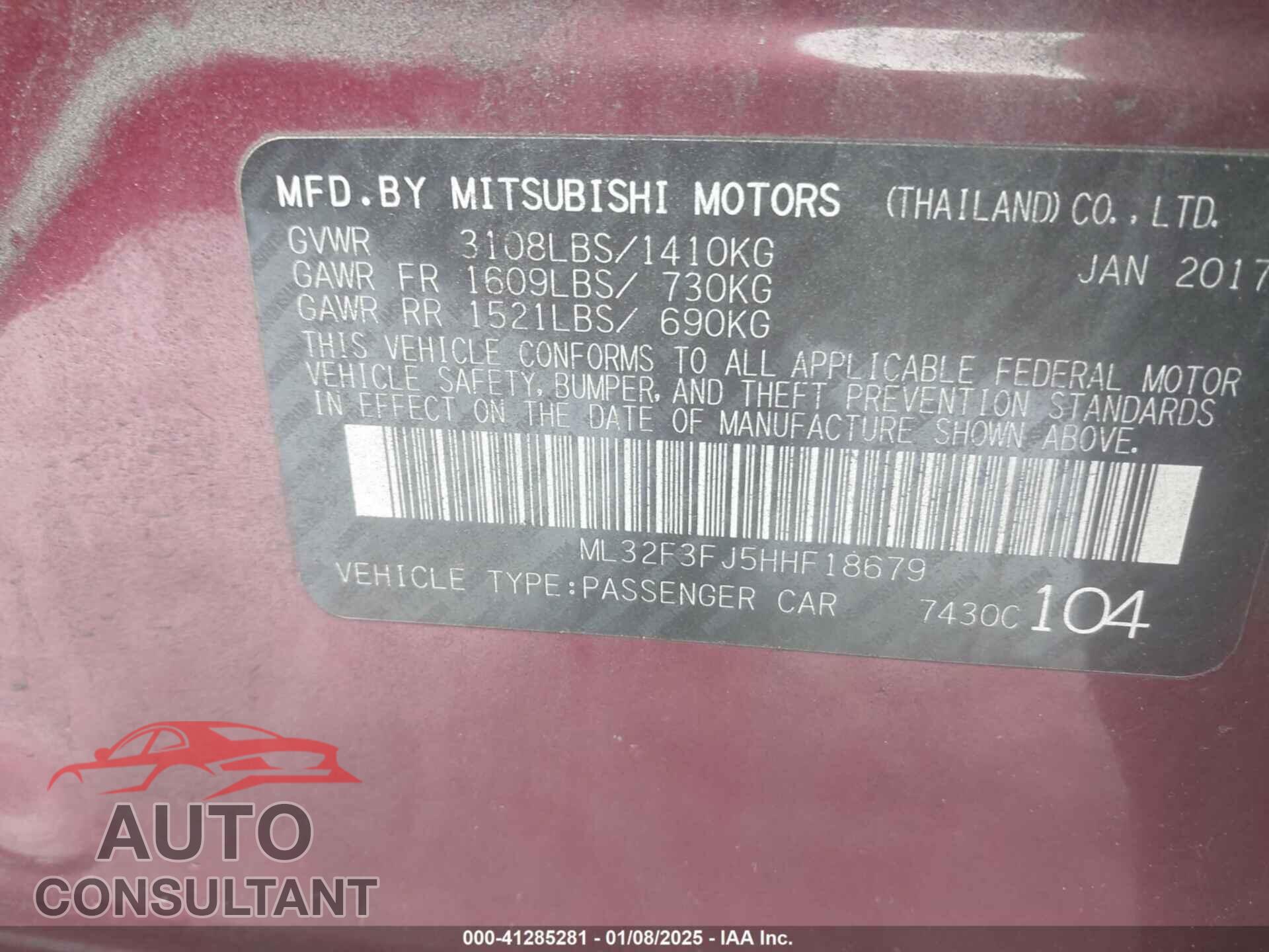 MITSUBISHI MIRAGE G4 2017 - ML32F3FJ5HHF18679