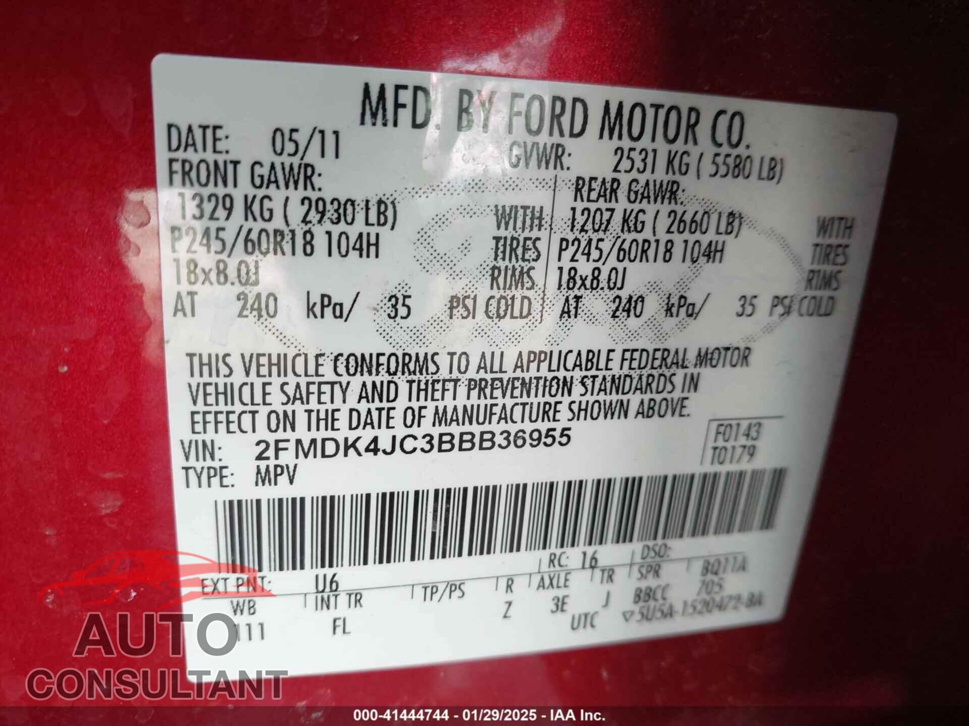 FORD EDGE 2011 - 2FMDK4JC3BBB36955