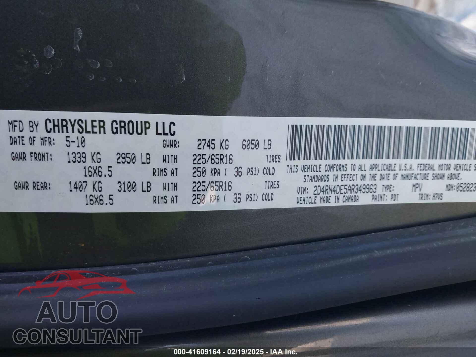 DODGE GRAND CARAVAN 2010 - 2D4RN4DE5AR349963
