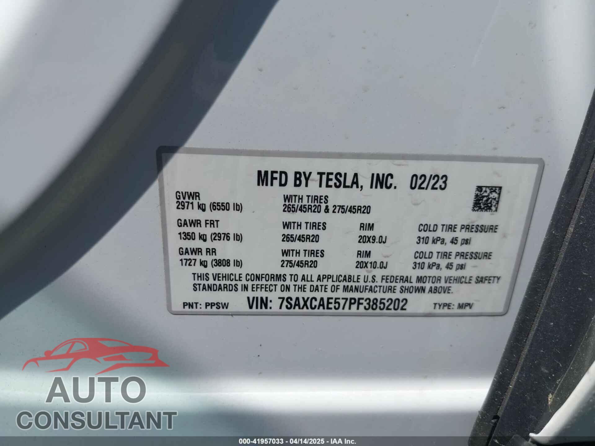 TESLA MODEL X 2023 - 7SAXCAE57PF385202