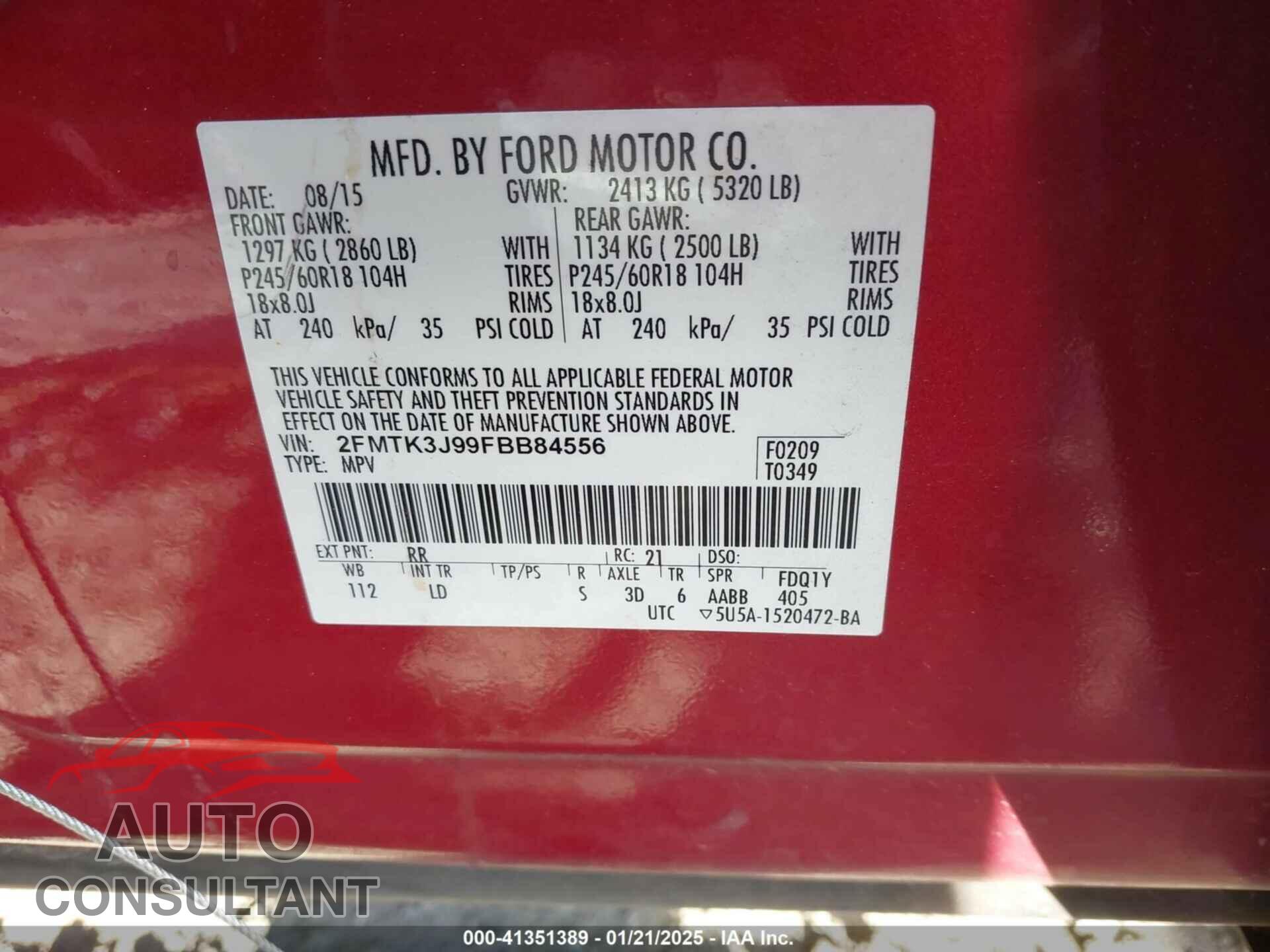 FORD EDGE 2015 - 2FMTK3J99FBB84556