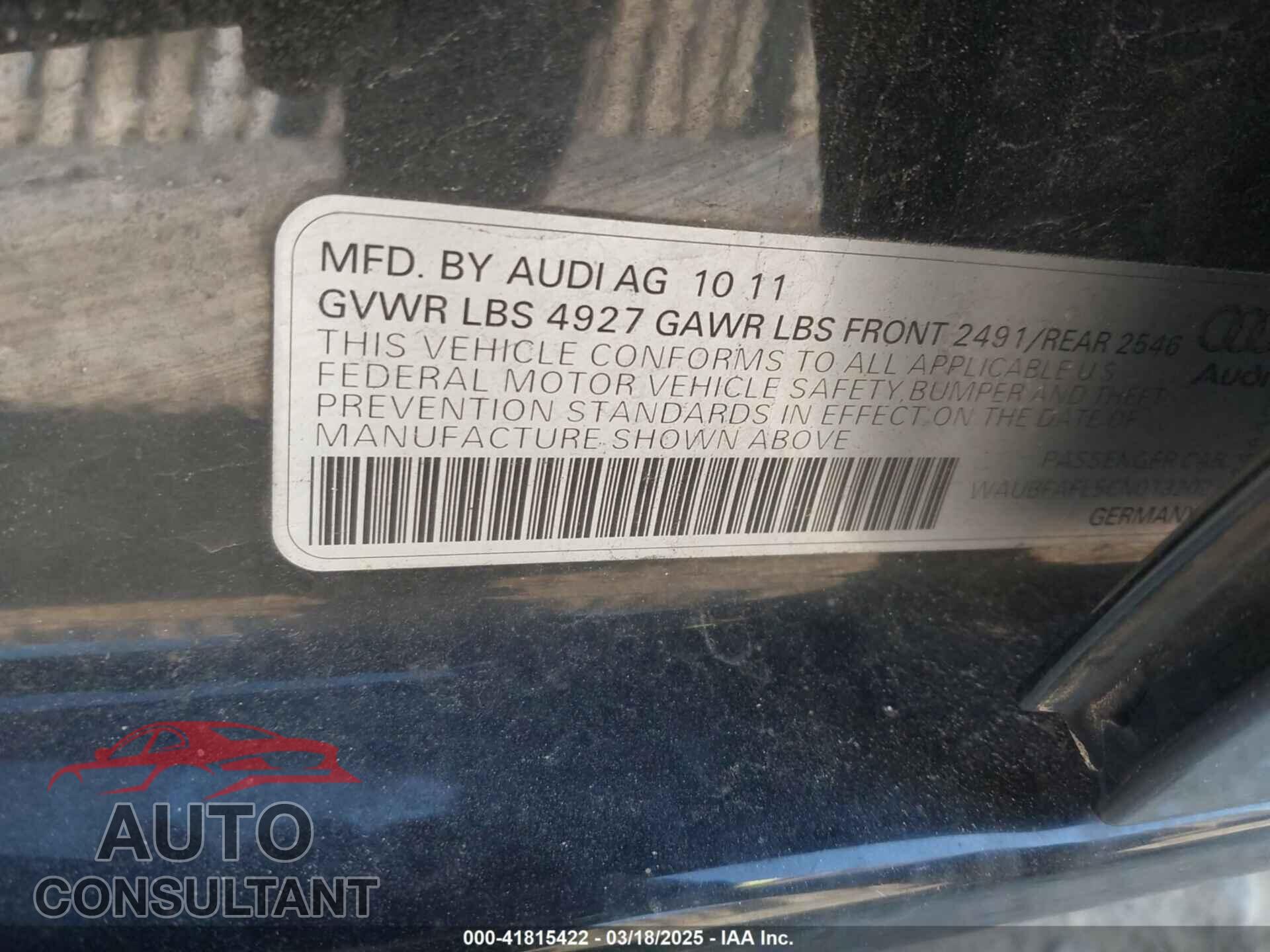 AUDI A4 2012 - WAUBFAFL5CN013202