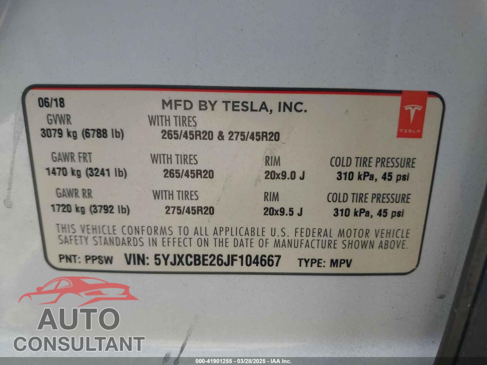 TESLA MODEL X 2018 - 5YJXCBE26JF104667