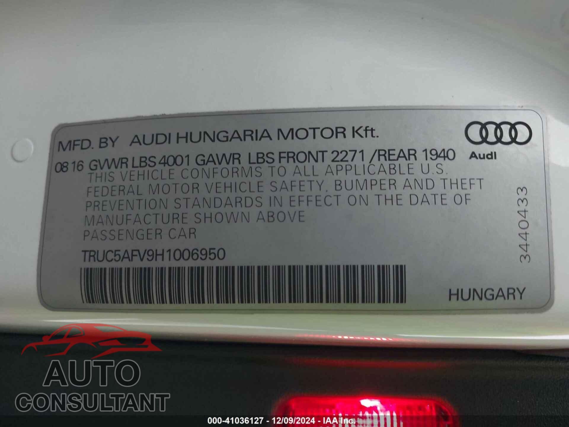AUDI TT 2017 - TRUC5AFV9H1006950