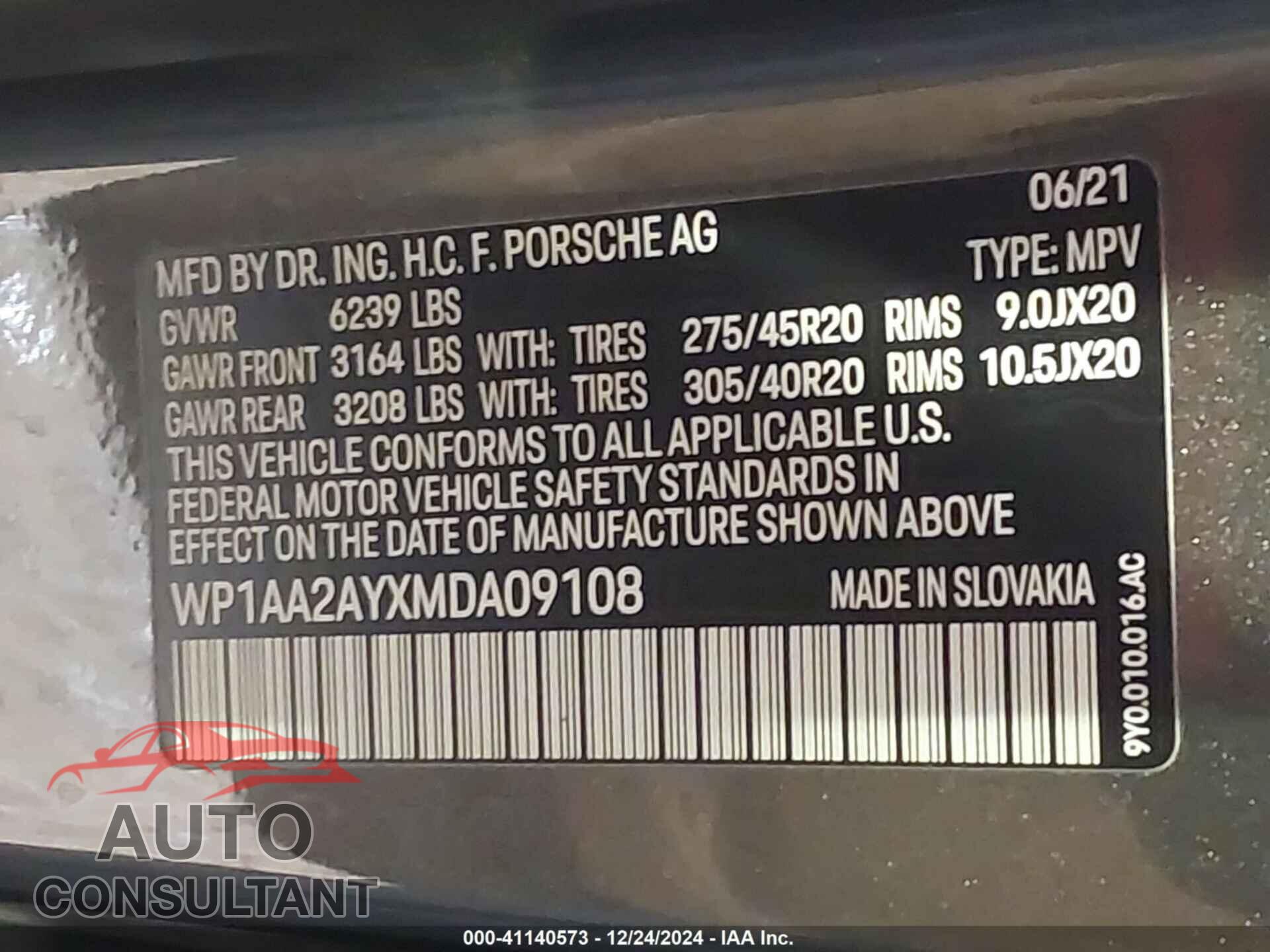 PORSCHE CAYENNE 2021 - WP1AA2AYXMDA09108