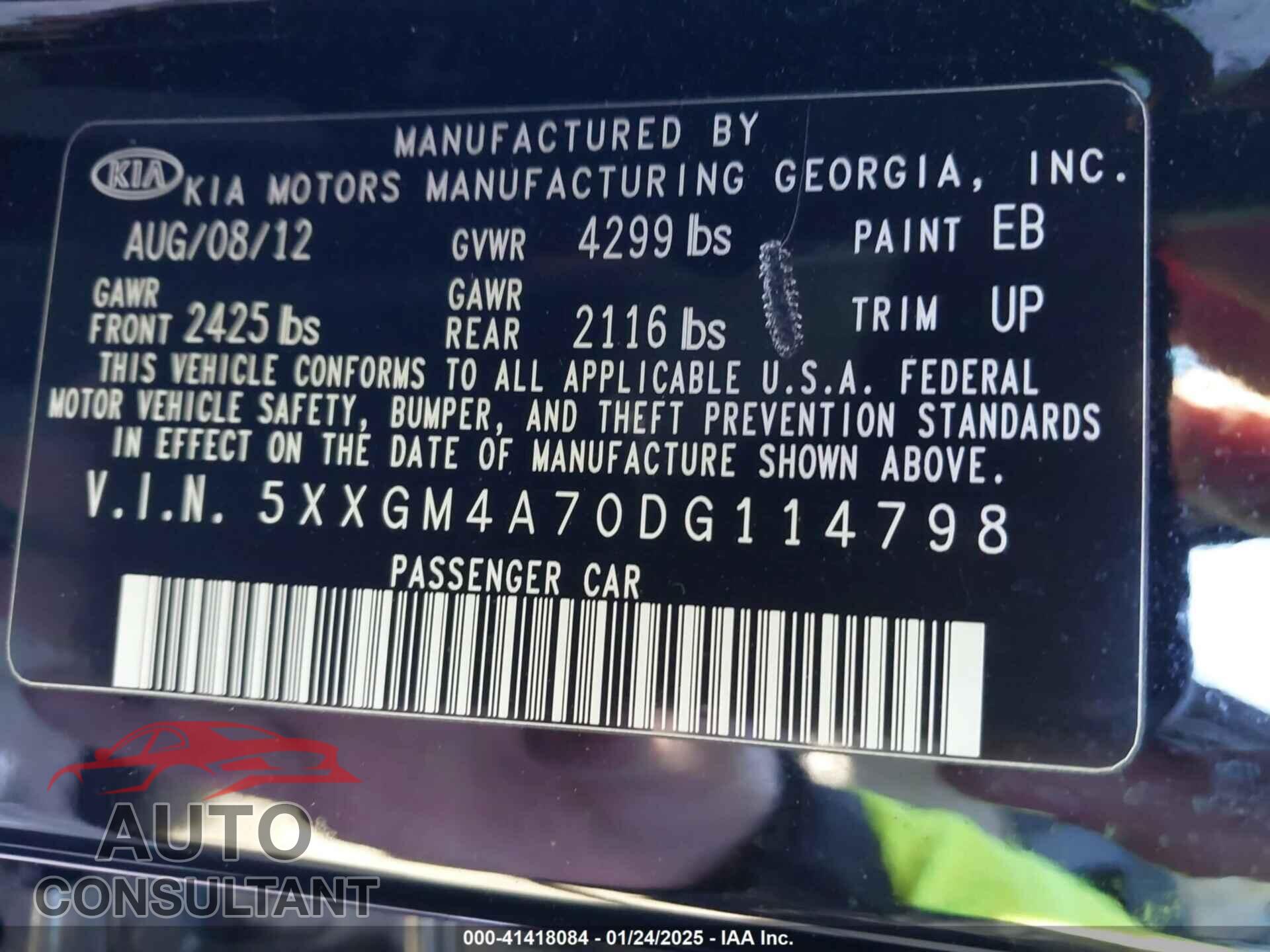 KIA OPTIMA 2013 - 5XXGM4A70DG114798