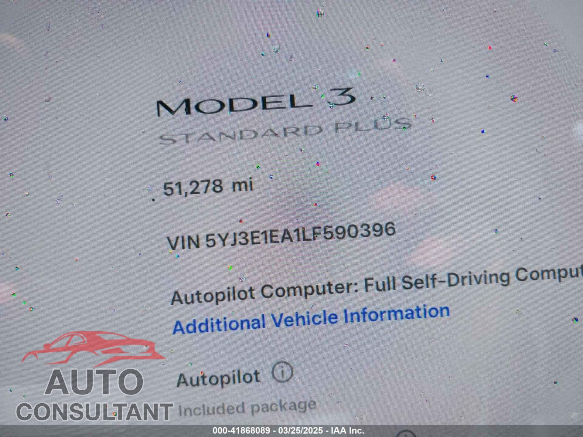 TESLA MODEL 3 2020 - 5YJ3E1EA1LF590396