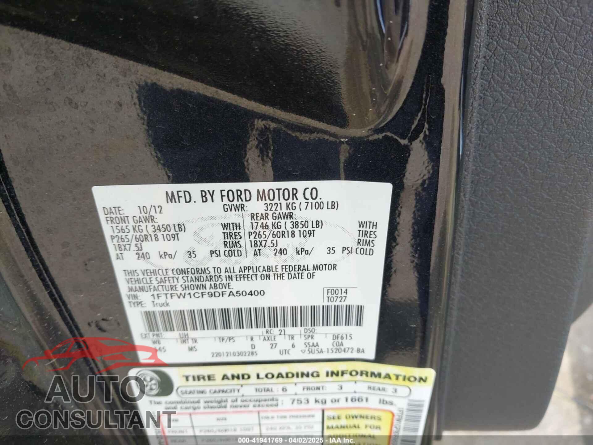 FORD F-150 2013 - 1FTFW1CF9DFA50400